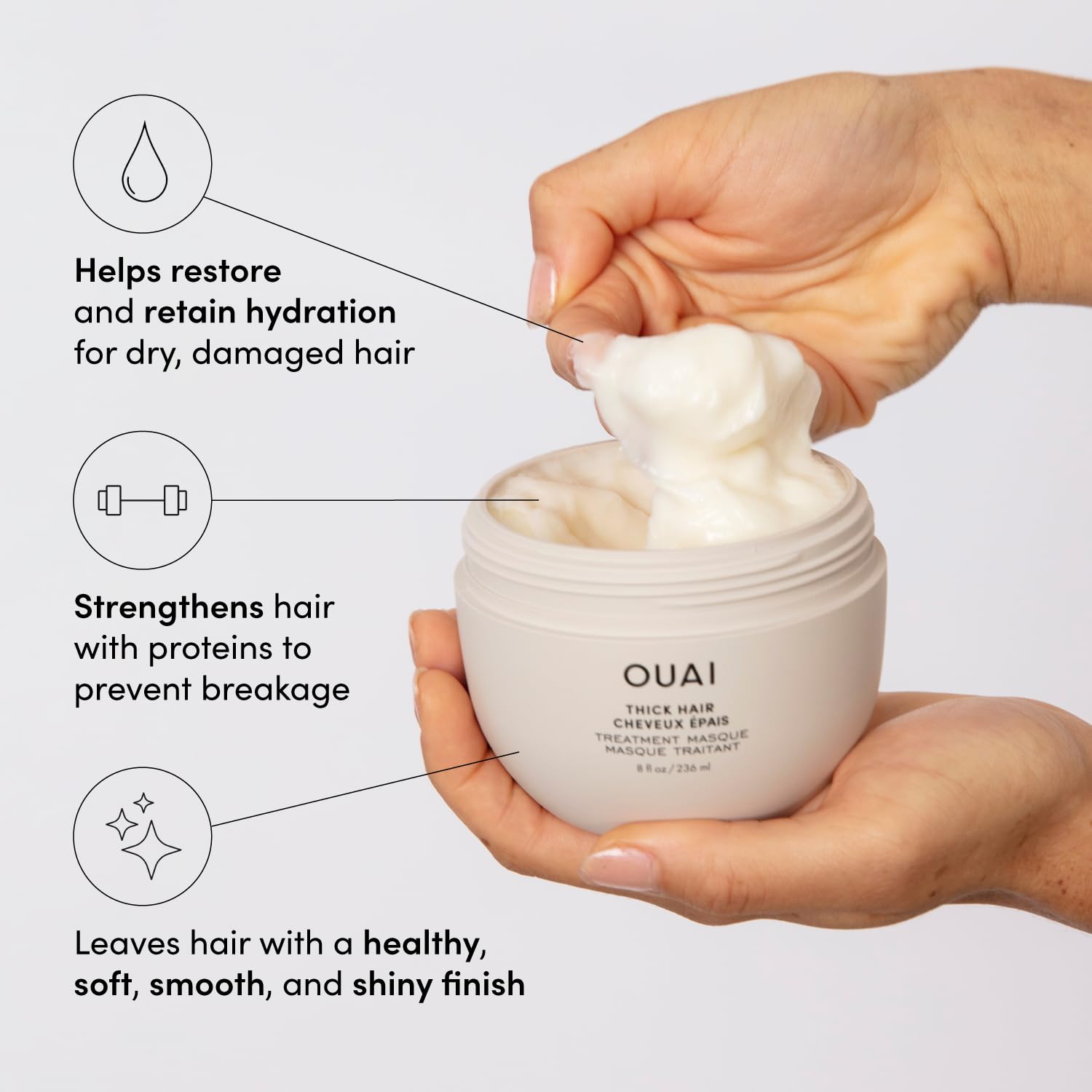 OUAI Fine to Medium Hair Treatment Masque - Hair Mask for Hair Repair, Hydration and Shine - With Shea Butter, Keratin and Panthenol - Paraben, Phthalate and Sulfate Free Hair Care (8 Fl Oz)