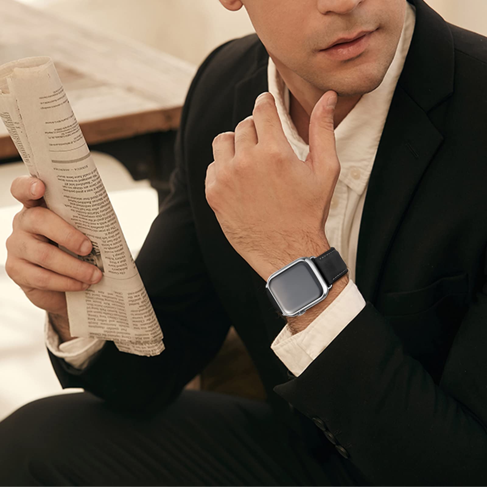 Bestig Compatible with Apple Watch Band 49mm 46mm 45mm 44mm 42mm(Series 3 2 1) Apple Watch Leather Bands Genuine Leather for iWatch Strap Ultra Series 10 9 8 7 6 5 4 SE Women Man-Redbrown/Black