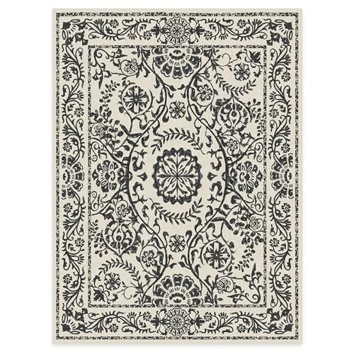 RUGGABLE Washable 2x3 Area Rug, Delphina Delft Blue, Premium Vintage Rugs for Living Room, Bedroom, Kitchen, Office, Classroom with Gripper Non Slip Pad