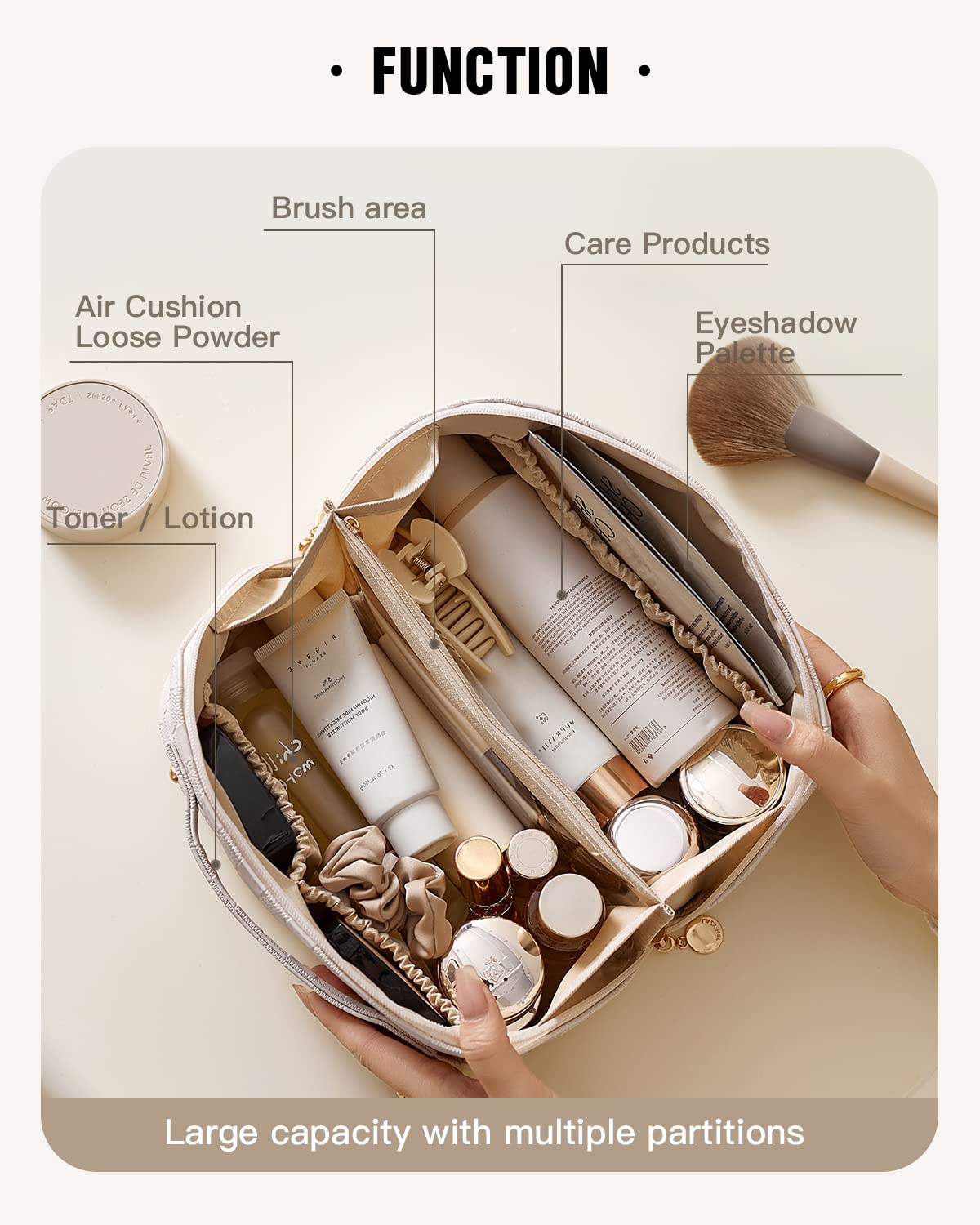 EACHY Travel Makeup Bag,Large Capacity Cosmetic Bags for Women,Waterproof Portable Pouch Open Flat Toiletry Bag Make up Organizer with Divider and Handle