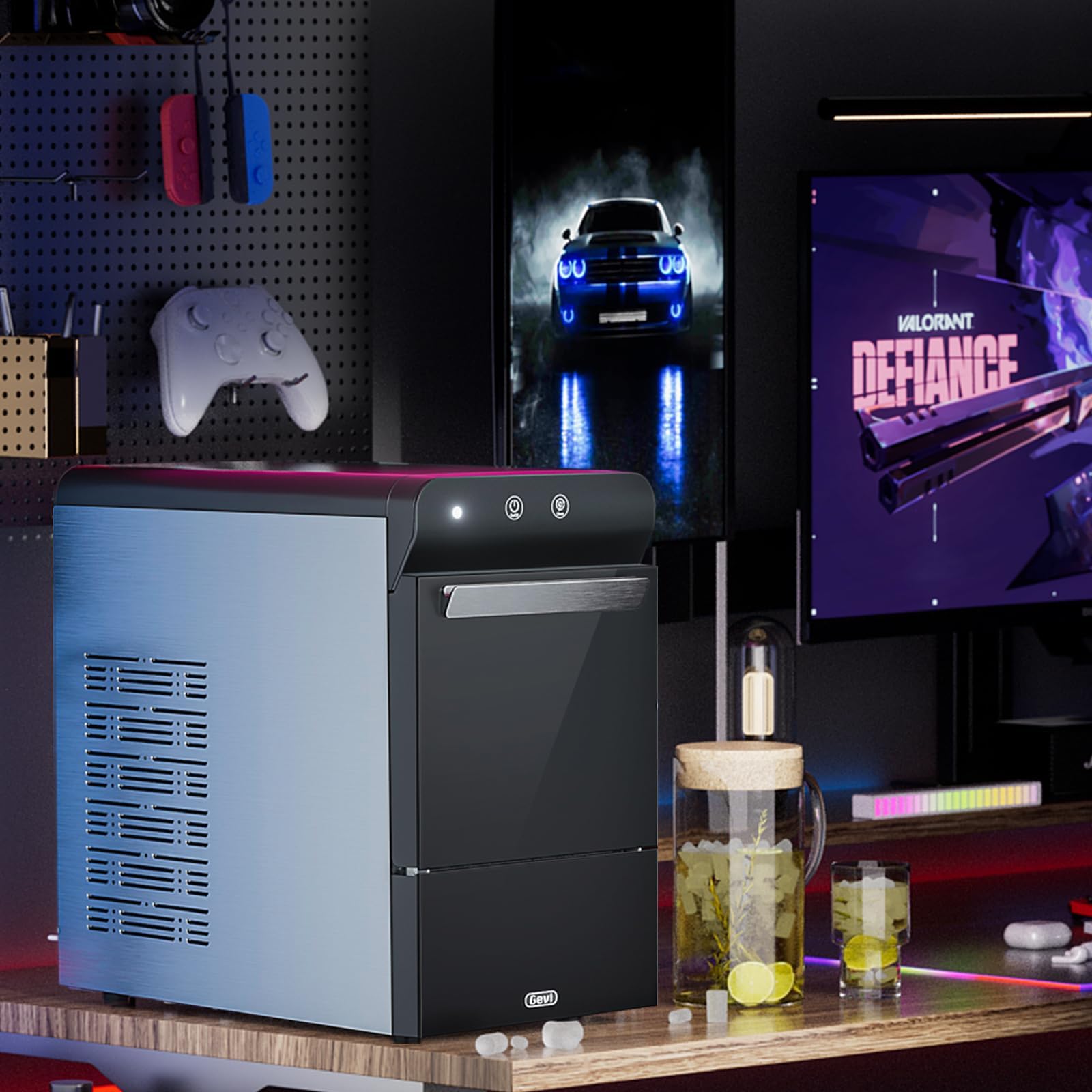 Gevi Household V2.0 Gemi Nugget Ice Maker Countertop Pellet Crushed Chewable Ice Machine with Self-Cleaning Open and Pour Water Refill for Kitchen Party Office Stainless Steel White