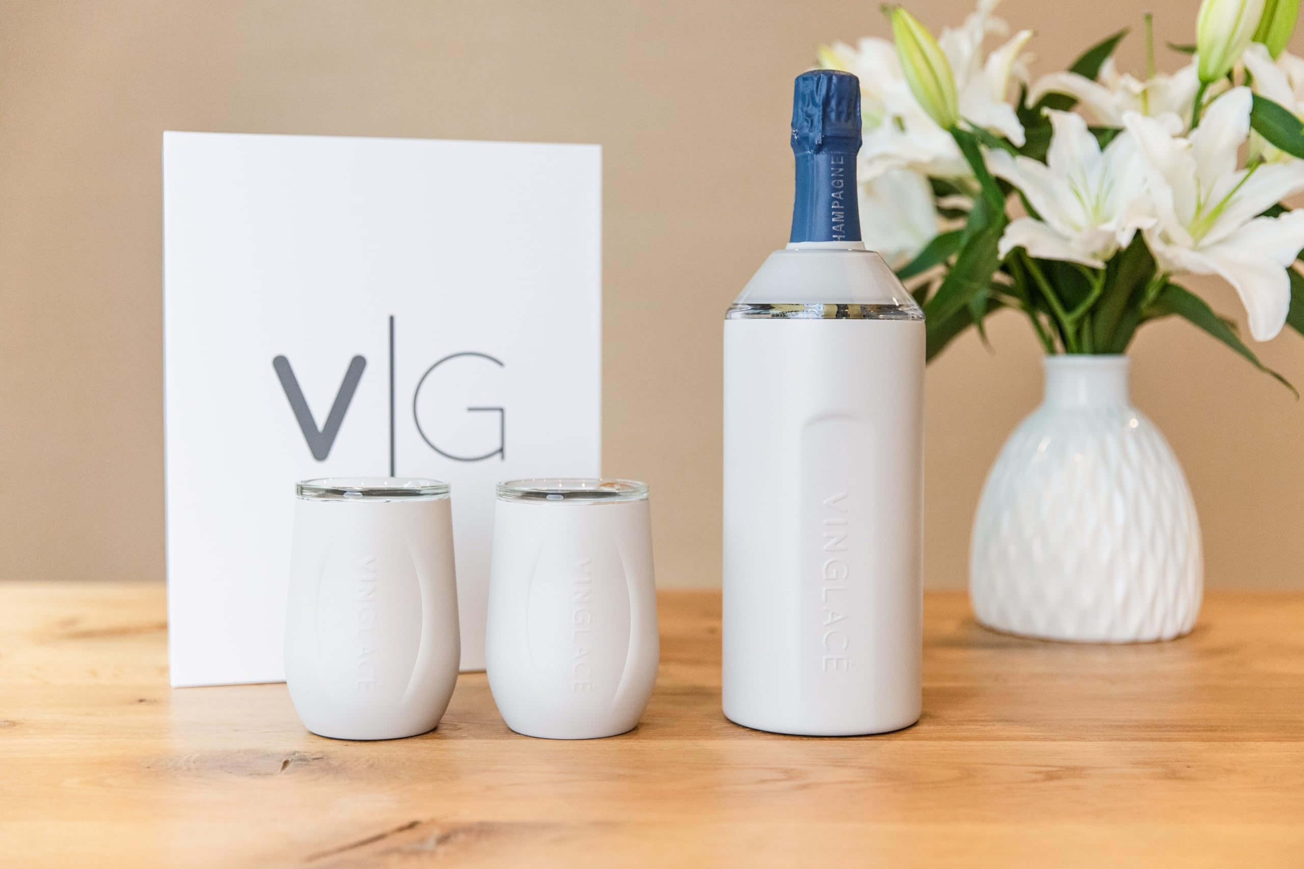 Vinglacé Wine Bottle Chiller- Portable Champagne Insulator- Stainless Steel Wine Cooler Sleeve, White