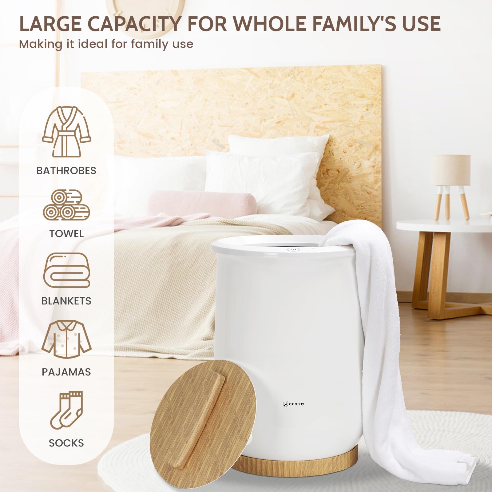 Keenray Towel Warmer, Luxury Towel Warmer Bucket, Large Towel Warmer for Bathroom, Auto Shut Off, Fits Up to Two 40"X70" Oversized Towels, Bathrobes, Blankets, PJ&