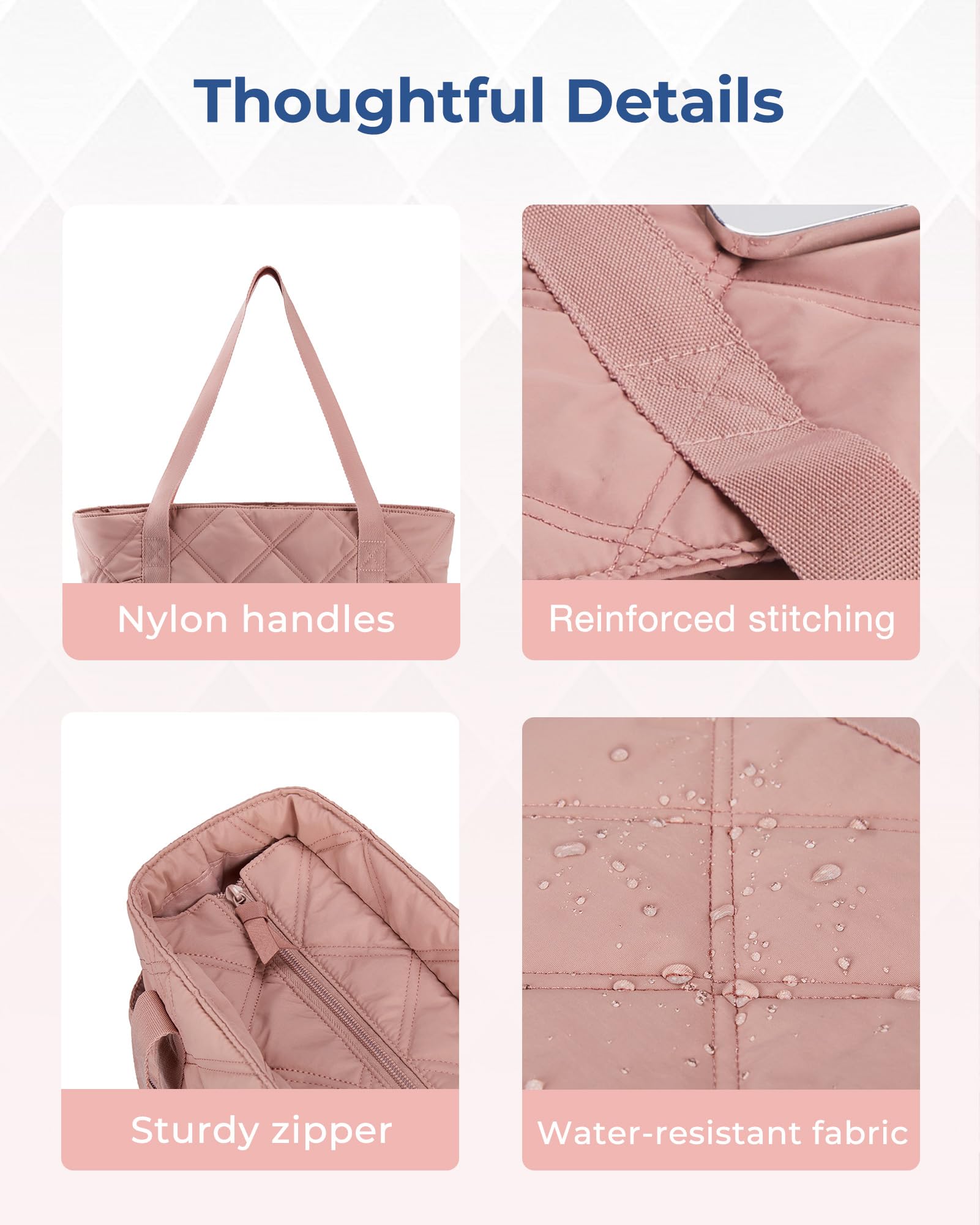 BAGSMART Tote Bag for Women, Puffer Tote Bags with Zipper, Travel Essentials Quilted Nurse Bag Carry On Bag Gifts for Women