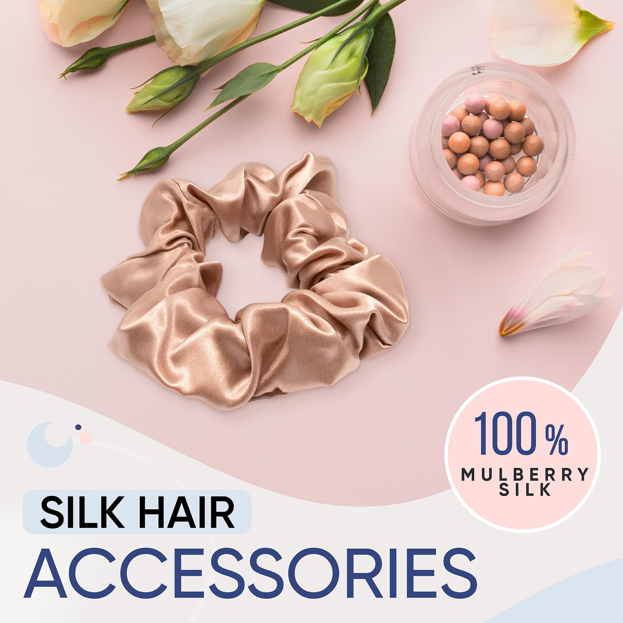 Blissy Silk Scrunchies (3 Pack) - 100% Pure Mulberry Silk - 22 Momme 6A High-Grade Fibers - Silk Scrunchie for Straight & Curly Hair - Preventing Breakage, Tangling, & Creasing (Rose Skinny)