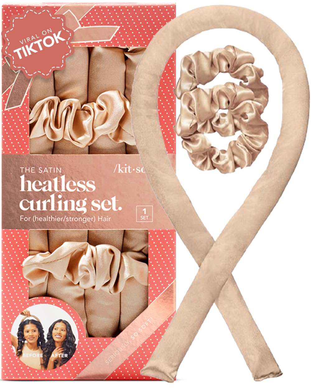 Kitsch Satin Heatless Curling Set for No-Heat Soft Curls | Overnight Hair Curlers & Curling Rod Headband, Frizz-Free Styling | Gentle Rollers for All Hair Types - 1 Pack (Charcoal)