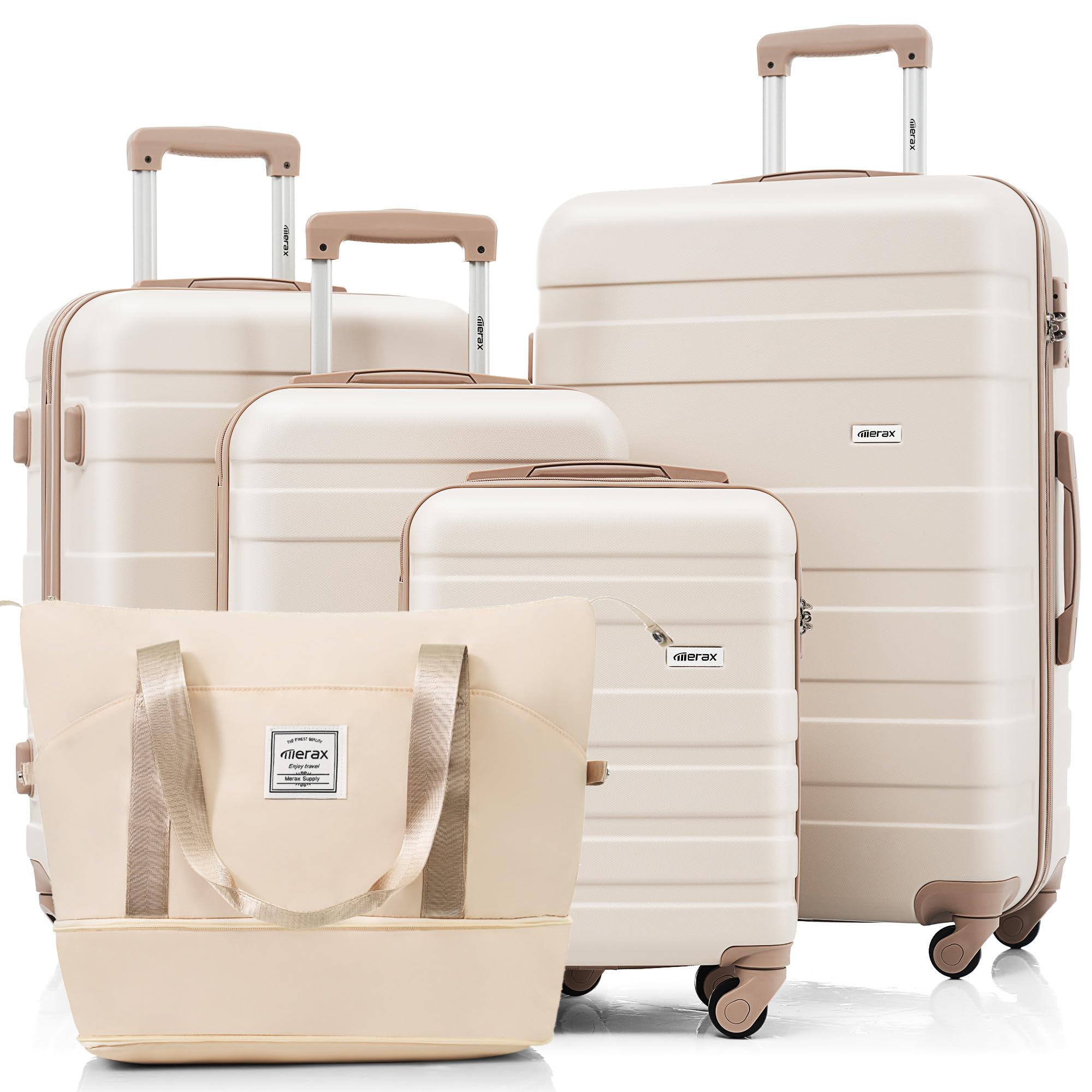 Merax 3 Pcs ABS Hardside Luggage Sets TSA Lock Spinner Wheel Suitcases, Pearly White, 20/24/28 Inch