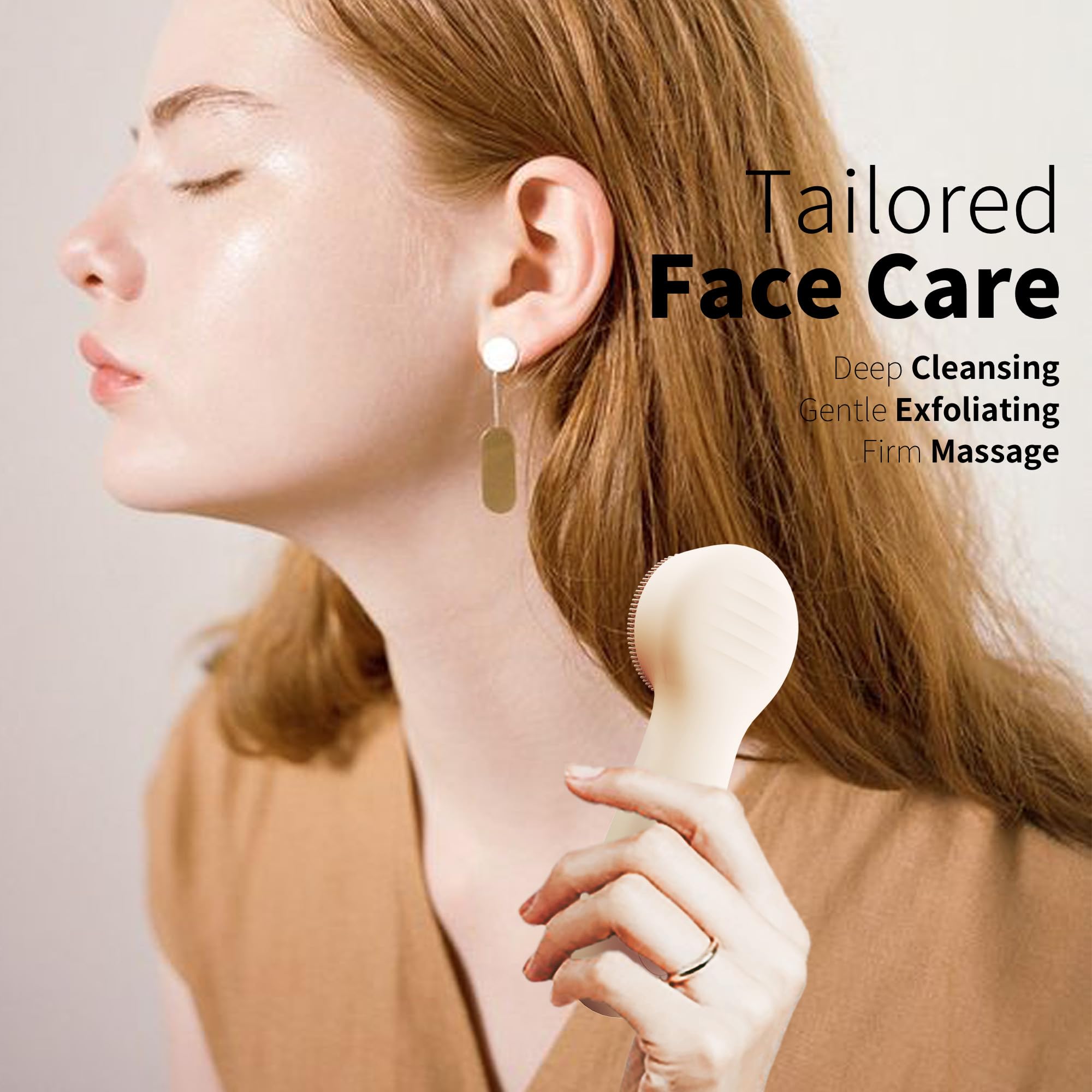 Silicone Face Scrubber, NågraCoola CLIE 2.0 Facial Cleansing Brush, Rechargeable, Waterproof Face Scrub Brush for Cleansing, Exfoliating, Massaging, Electric Facial Exfoliator for Women and Men - Oat