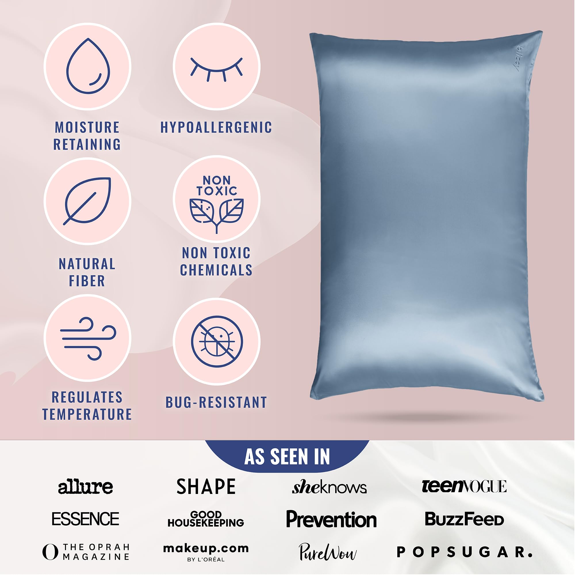 Blissy Silk Pillowcase - 100% Pure Mulberry Silk - 22 Momme 6A High-Grade Fibers - Silk Pillow Cover for Hair & Skin - Regular, Queen & King with Hidden Zipper (Standard,Blissy White)