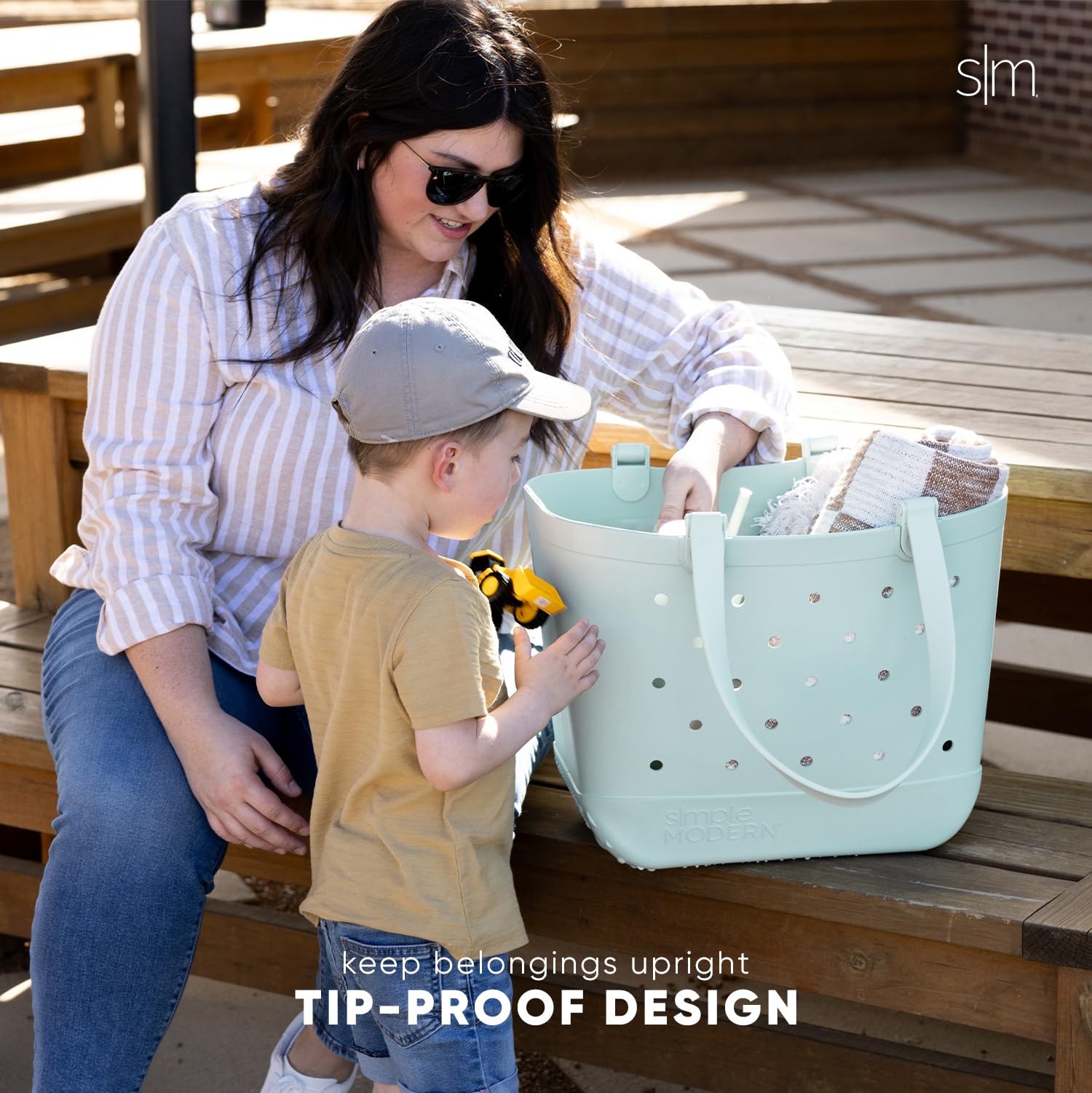 Simple Modern Beach Bag Rubber Tote | Waterproof Medium Tote Bag with Zipper Pocket for Pool, Groceries, Sports | Gifts For Women | Getaway Bag Collection | Almond Birch