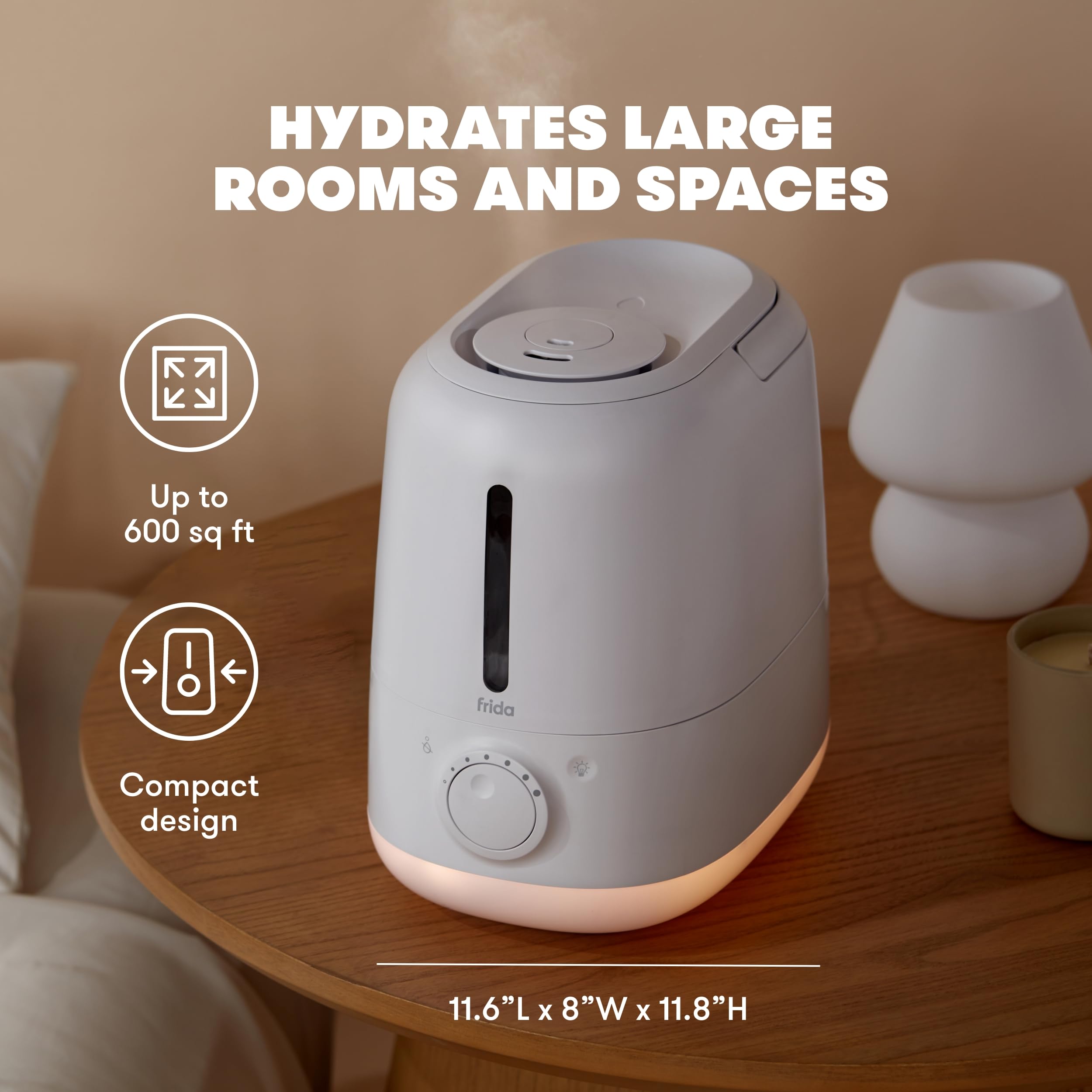 Frida Baby 3-in-1 Cool Mist Humidifier for Baby with Diffuser + Nightlight, Baby Humidifier for Bedroom, Nursery + Large Rooms, Quiet, Auto Shut Off, Runs +24hrs