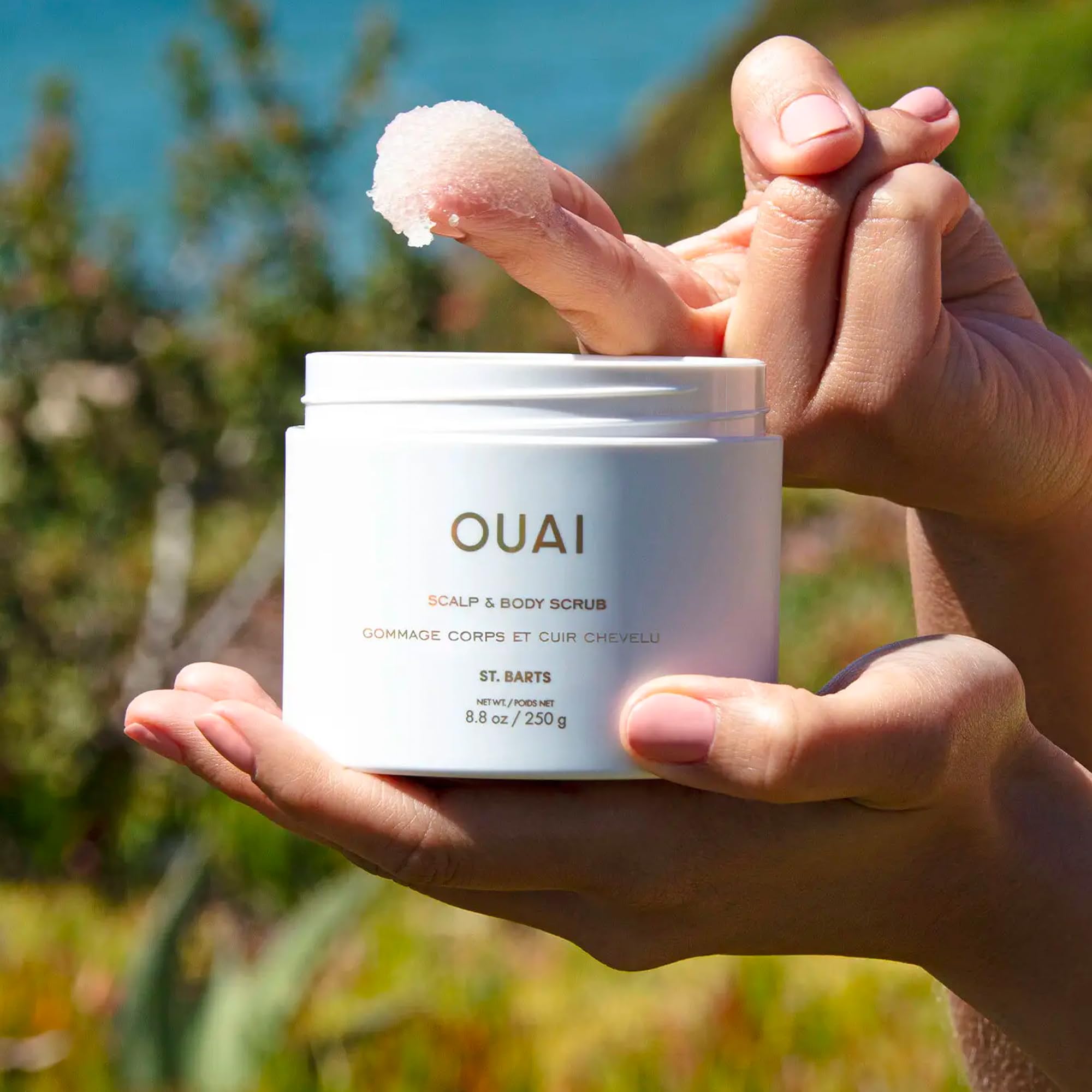 OUAI Scalp & Body Scrub, Melrose Place - Exfoliating Body Scrub with Sugar & Coconut Oil Blend for Smooth, Moisturized Skin - Gentle Scalp Scrub for Removing Product Build Up (8.8 Oz)