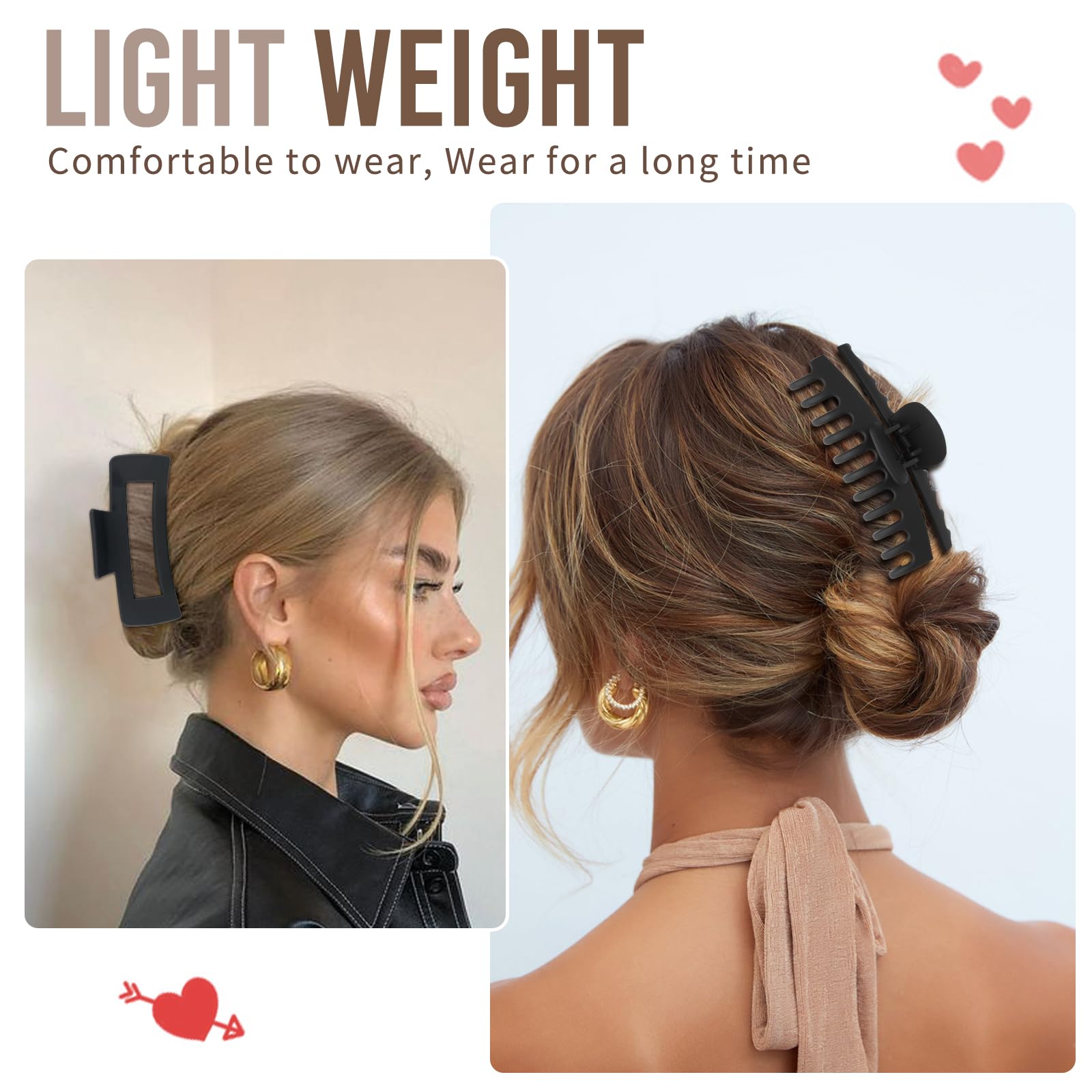 LuSeren Hair Clips for Women 4.3 Inch Large Hair Claw Clips for Women Thin Thick Curly Hair, Big Matte Banana Clips,Strong Hold jaw clips,Neutral Colors