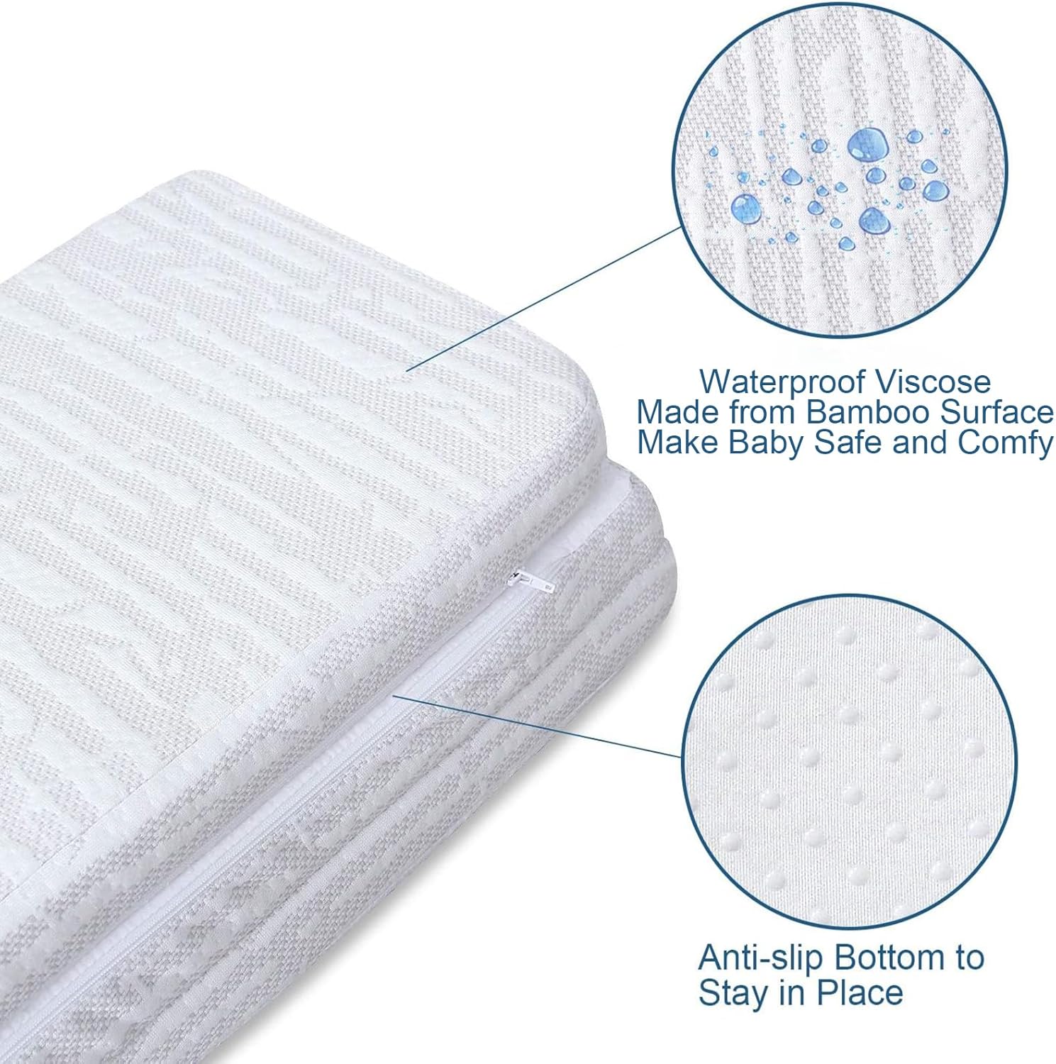 Pack and Play Mattress Pad 38" x 26" Foldable Style, Breathable Soft Viscose Made from Bamboo Surface, Portable Trifold Playard Mattress Pad Topper, Baby Foam Playpen Mattresses Pad for Boys Girls