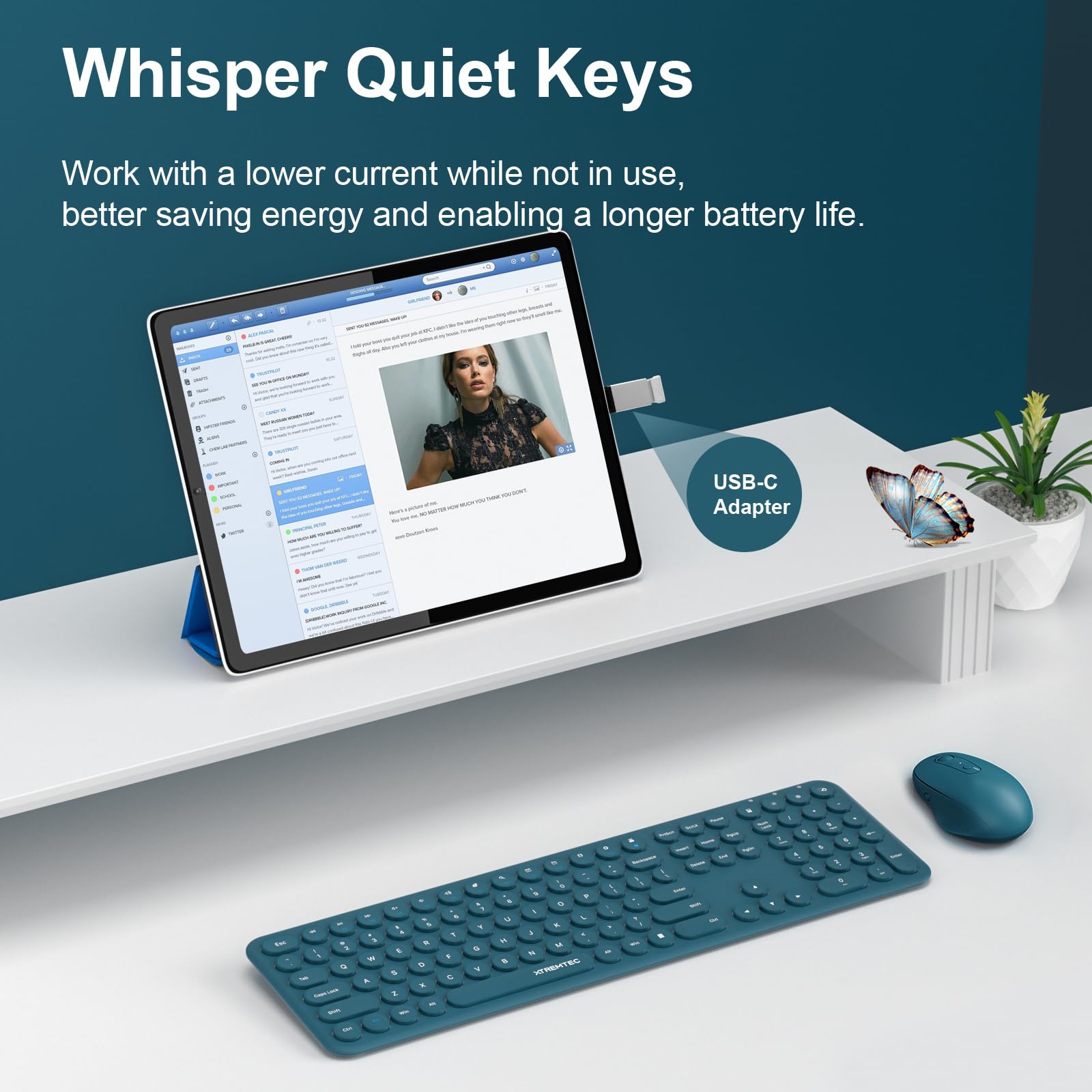 Wireless Keyboard and Mouse, XTREMTEC Cute Keyboard Retro Round Keycap - 2.4GHz Ultra-Slim Quiet Aesthetic Keyboard for Mac Computer Laptop PC Desktops (Rosegold)