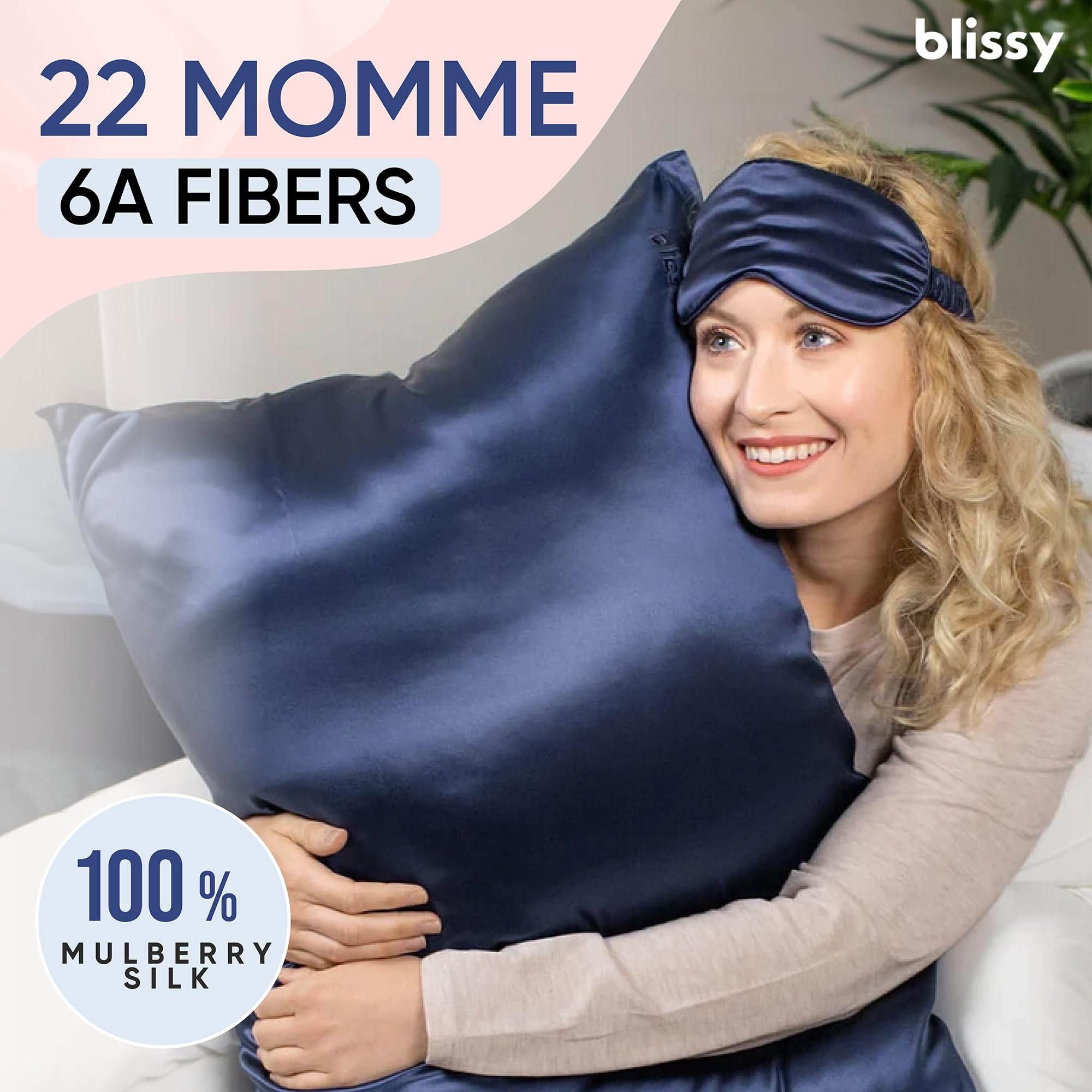 Blissy Silk Pillowcase - 100% Pure Mulberry Silk - 22 Momme 6A High-Grade Fibers - Silk Pillow Cover for Hair & Skin - Regular, Queen & King with Hidden Zipper (Queen, Champagne)