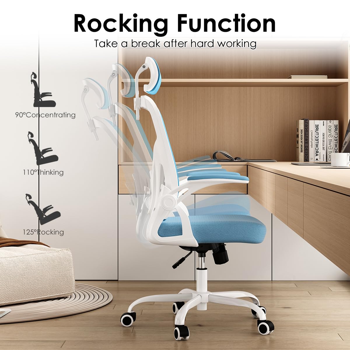 Farini Ergonomic Office Chair, Home Office Desk Chair with Headrest, High Back Computer Chair with Flip-up Armrests and Adjustable Lumbar Support for Home Office Study Bedroom, Khaki.
