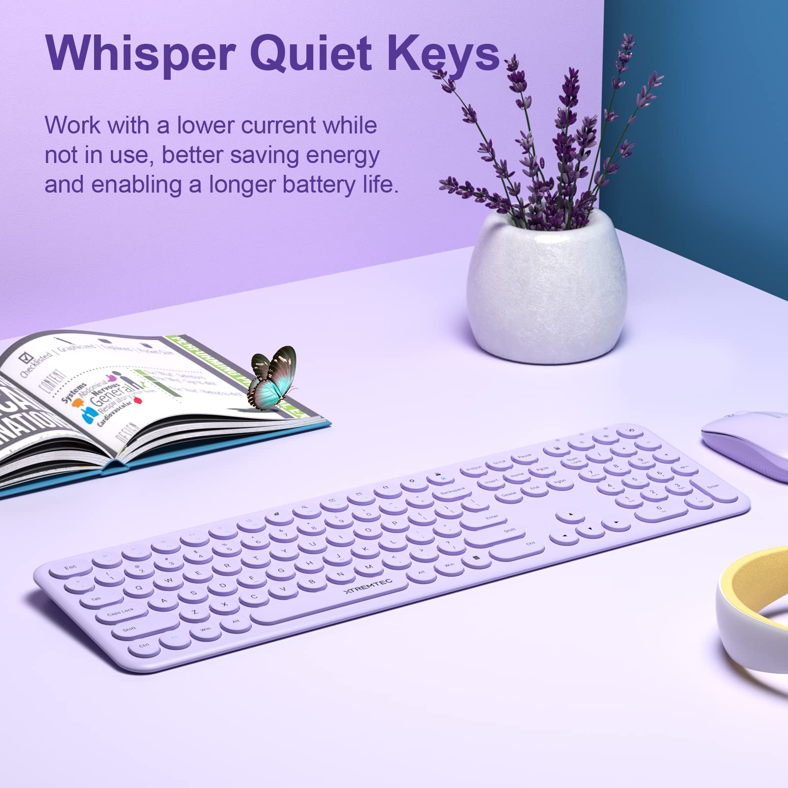 Wireless Keyboard and Mouse, XTREMTEC Cute Keyboard Retro Round Keycap - 2.4GHz Ultra-Slim Quiet Aesthetic Keyboard for Mac Computer Laptop PC Desktops (Rosegold)