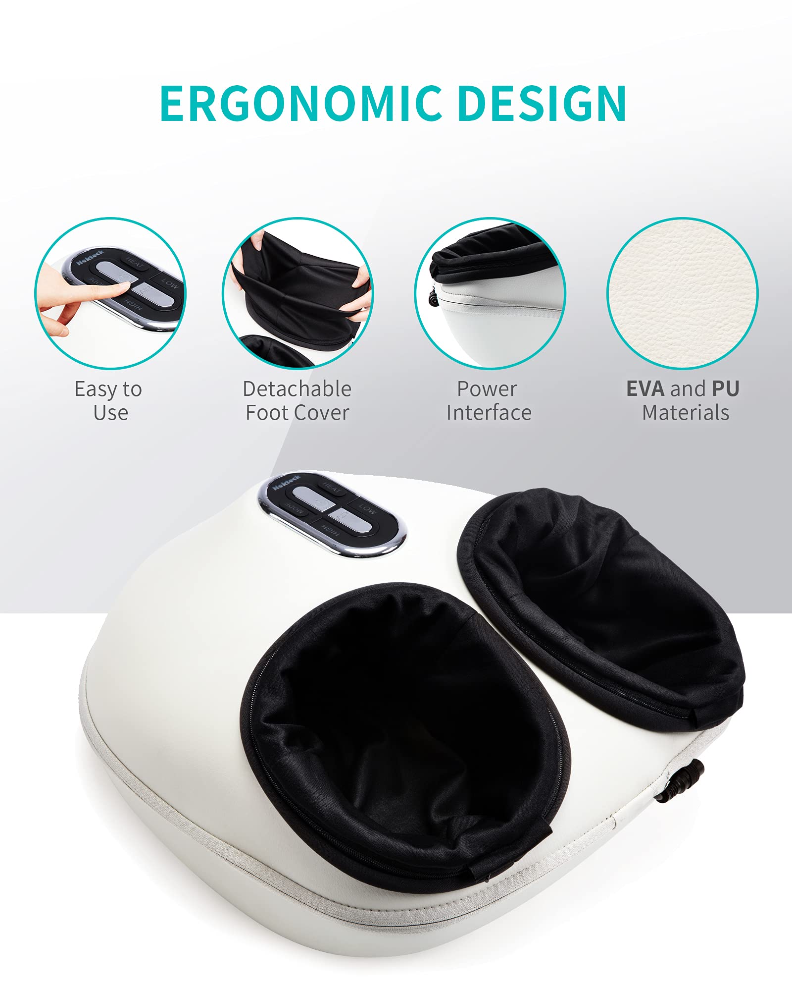 Nekteck Shiatsu Foot Massager Machine with Soothing Heat, Deep Kneading Therapy, Air Compression, Improve Blood Circulation and Foot Wellness,Relax for Home or Office Use(Beige)