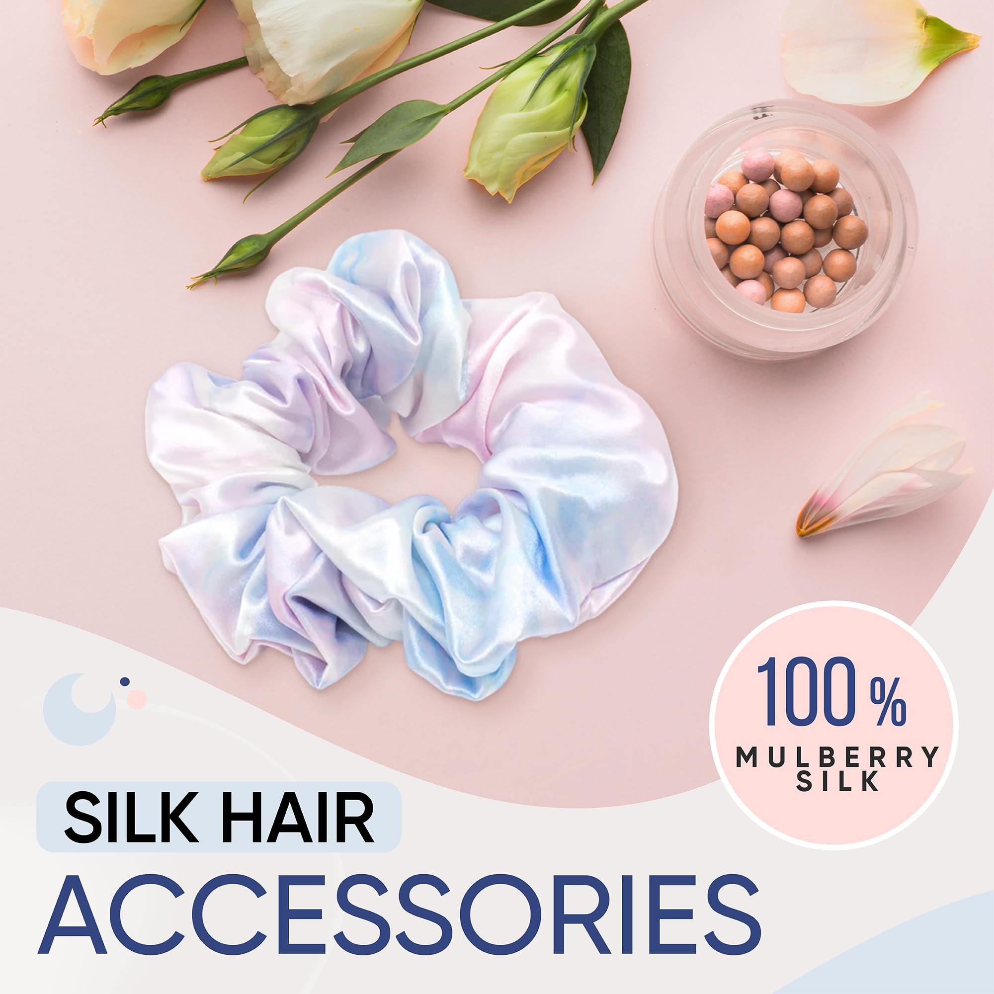 Blissy Silk Scrunchies (3 Pack) - 100% Pure Mulberry Silk - 22 Momme 6A High-Grade Fibers - Silk Scrunchie for Straight & Curly Hair - Preventing Breakage, Tangling, & Creasing (Rose Skinny)