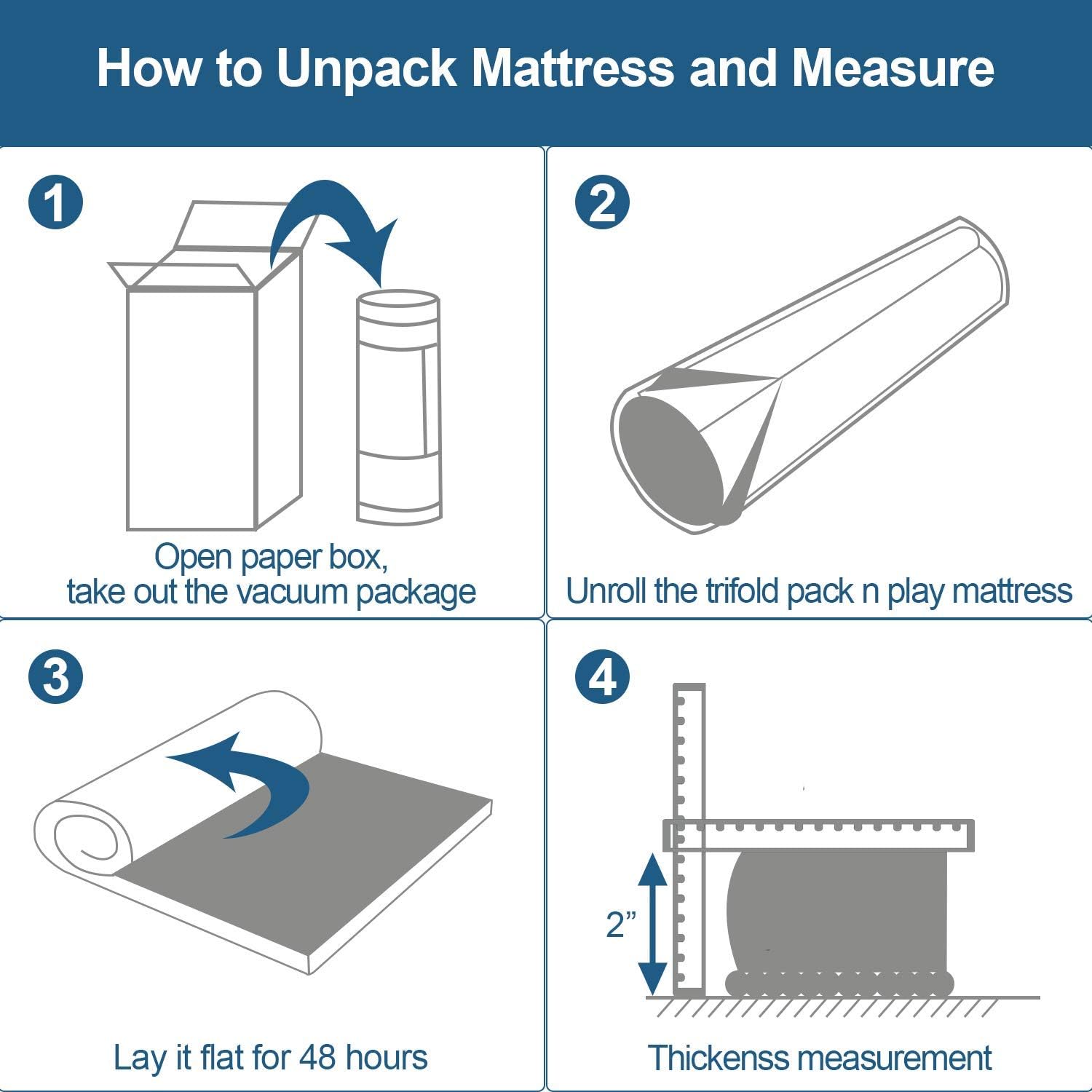 Pack and Play Mattress Pad 38" x 26" Foldable Style, Breathable Soft Viscose Made from Bamboo Surface, Portable Trifold Playard Mattress Pad Topper, Baby Foam Playpen Mattresses Pad for Boys Girls