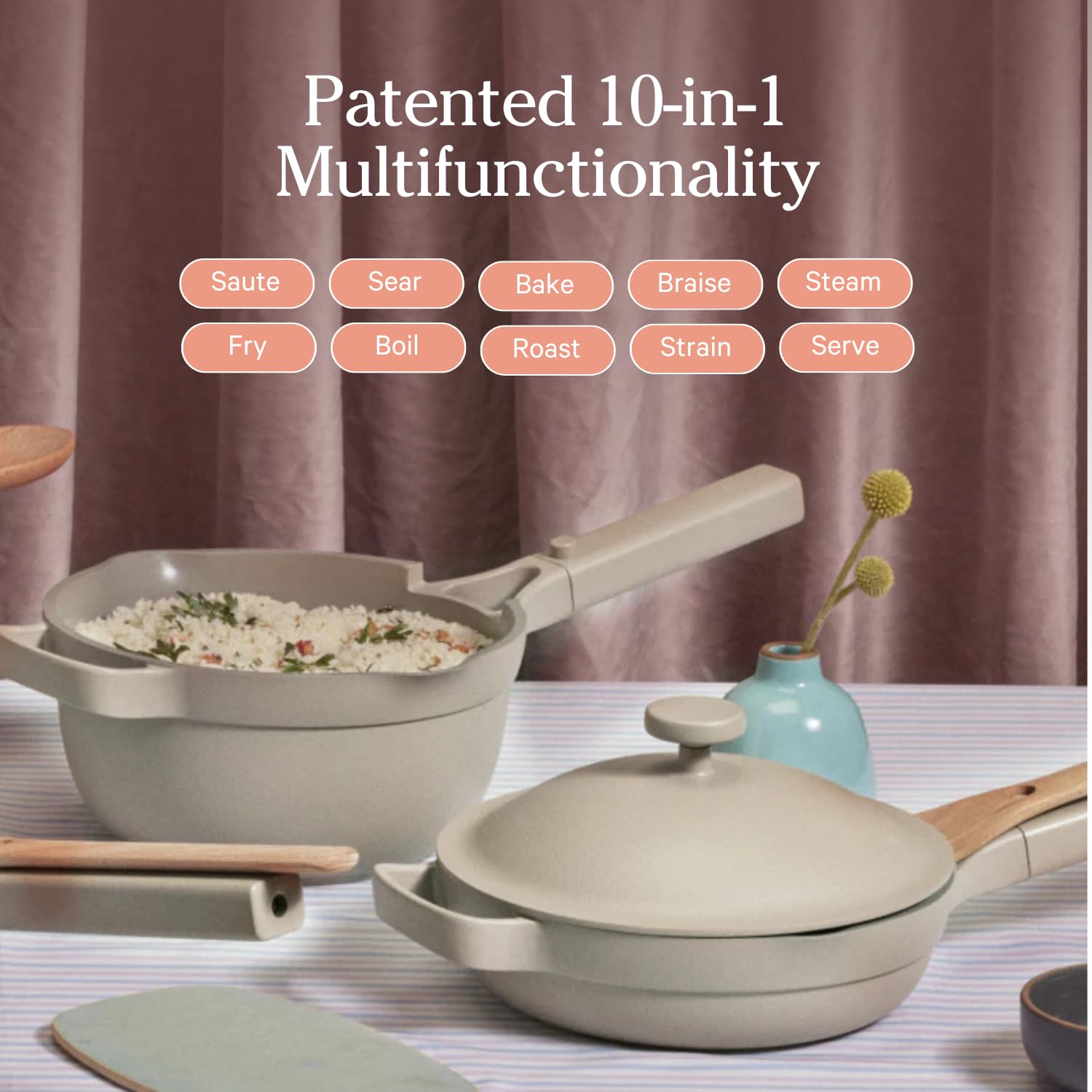 Our Place Always Pan 2.0-10.5-Inch Nonstick, Toxin-Free Ceramic Cookware | Versatile Frying Pan, Skillet, Saute Pan | Stainless Steel Handle | Oven Safe | Lightweight Aluminum Body | Steam
