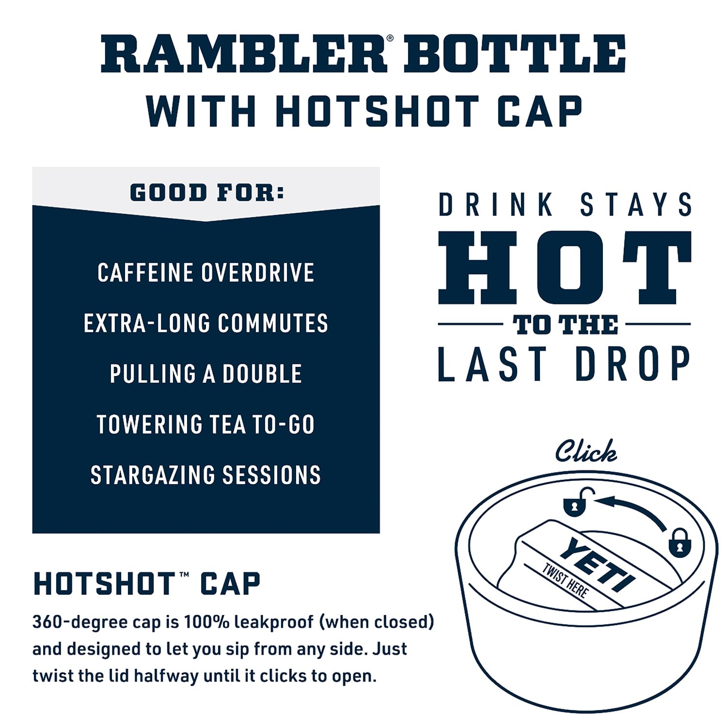 YETI Rambler 12 oz Bottle, Stainless Steel, Vacuum Insulated, with Hot Shot Cap