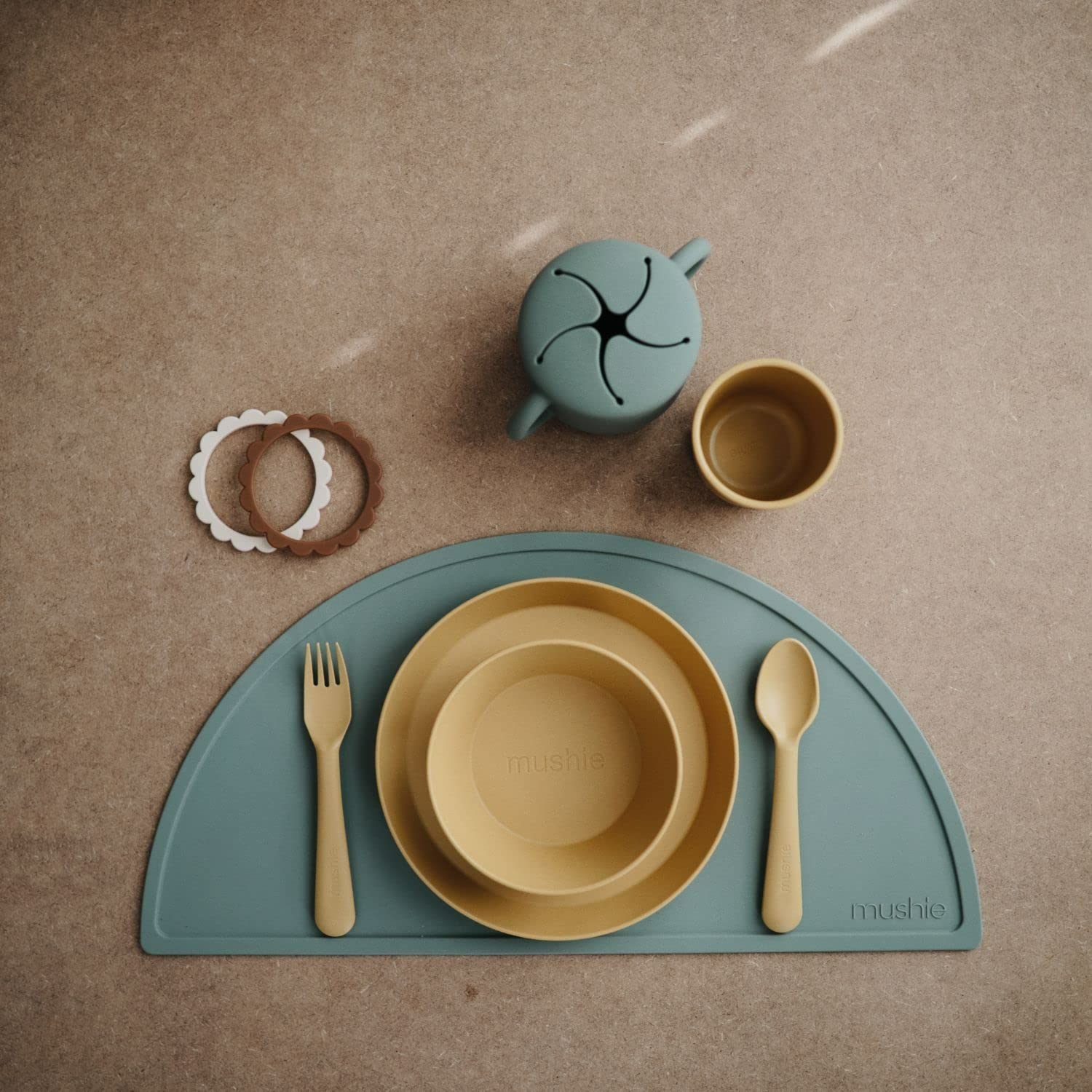 mushie Flatware Fork and Spoon Set for Kids | Made in Denmark (Sage)