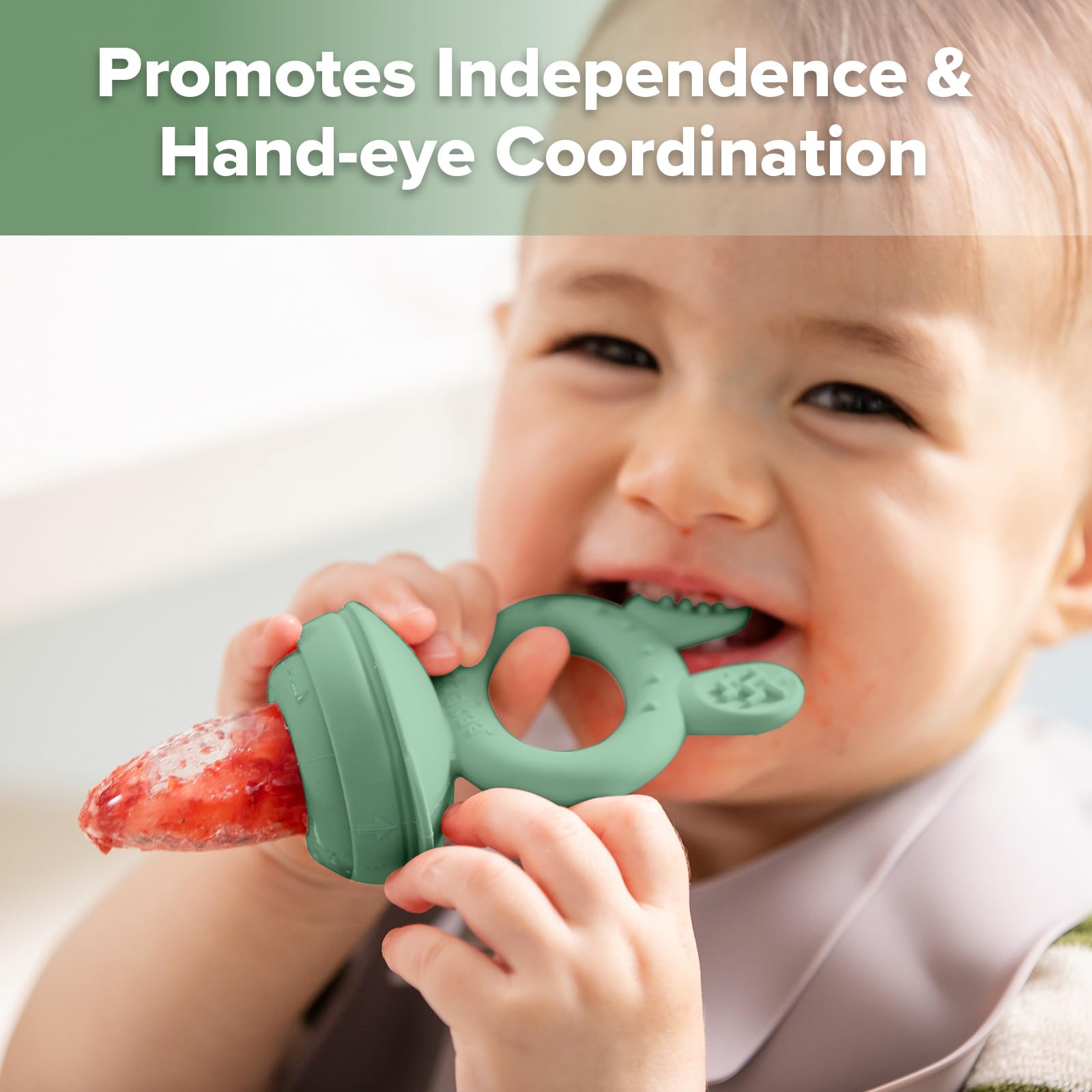 Haakaa Baby Fruit Food Feeder & Mini Freezer Nibble Tray Combo, Breastmilk Popsicle Molds for Cooling Relief, BPA Free Silicone Feeder for Safe Infant Self Feeding, 4 Month+ (Pea Green)