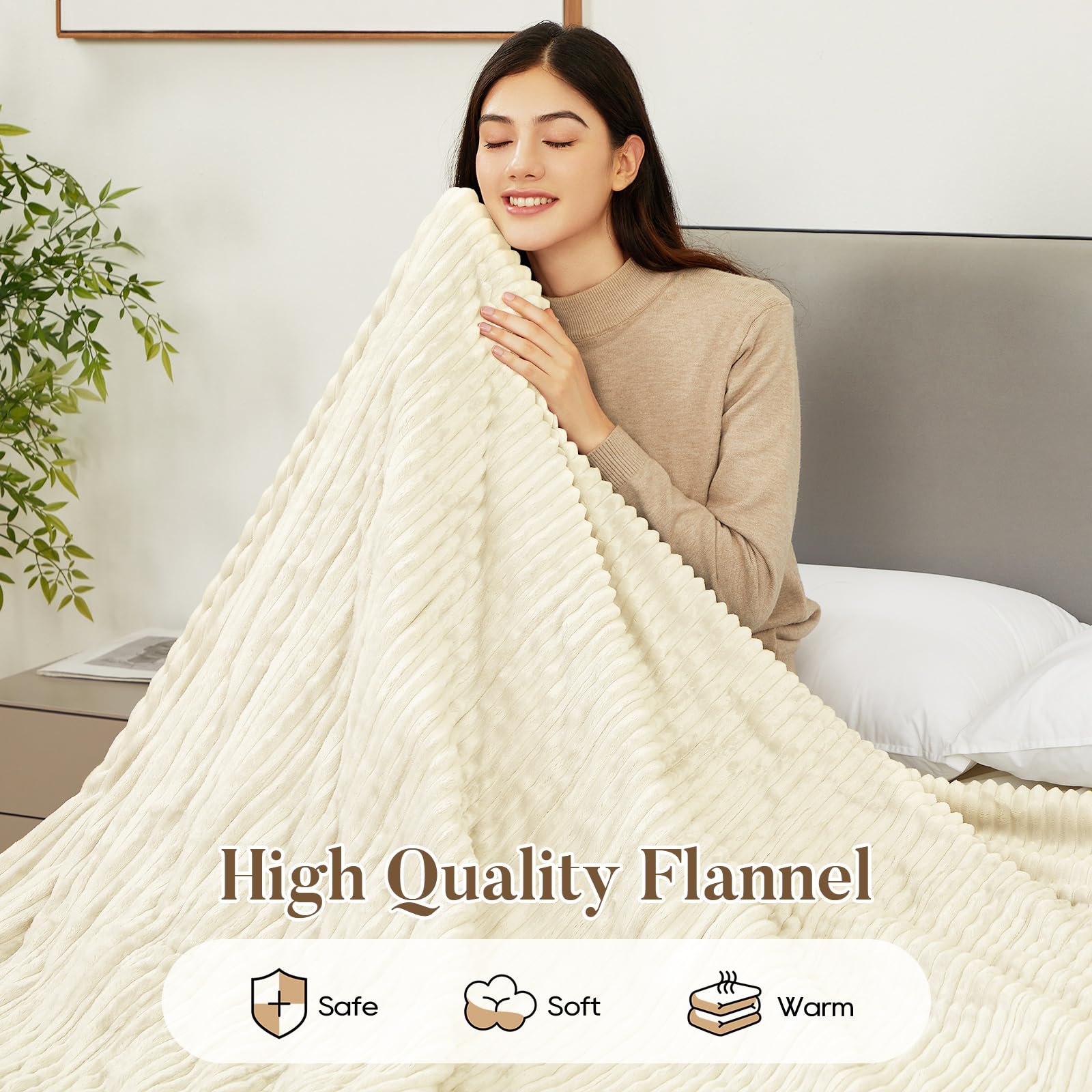Electric Blanket Heated Throw, Heated Blanket Soft Flannel Heating Blanket Queen Size Machine Washable ETL&FCC Certification (Beige, 84 * 90)