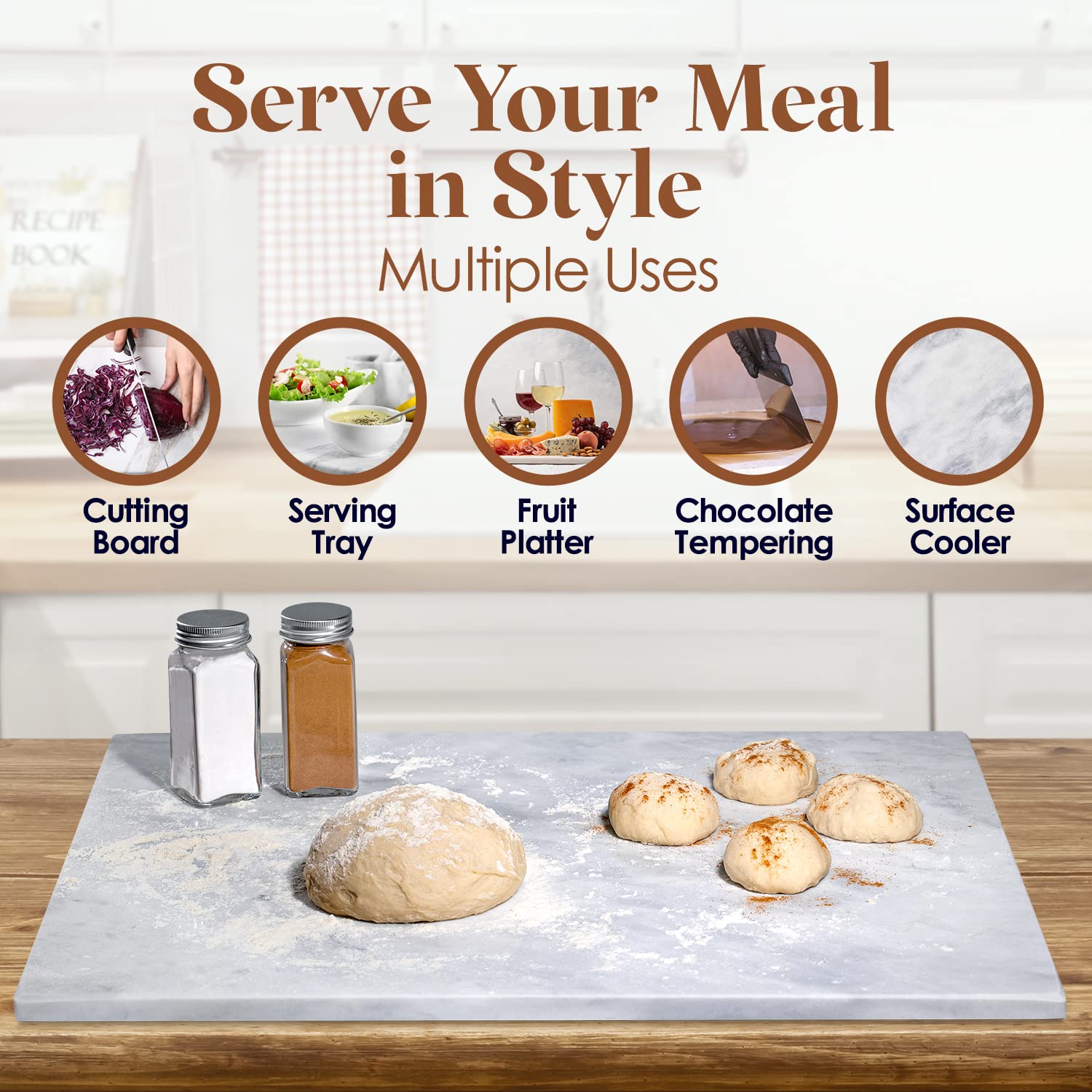 Marble and Cutting Pastry Board (12 x 16 Inches) - Marble Serving Tray for Cheese, Pastries, Bread - Large White Marble Slab for Cake Display Marble