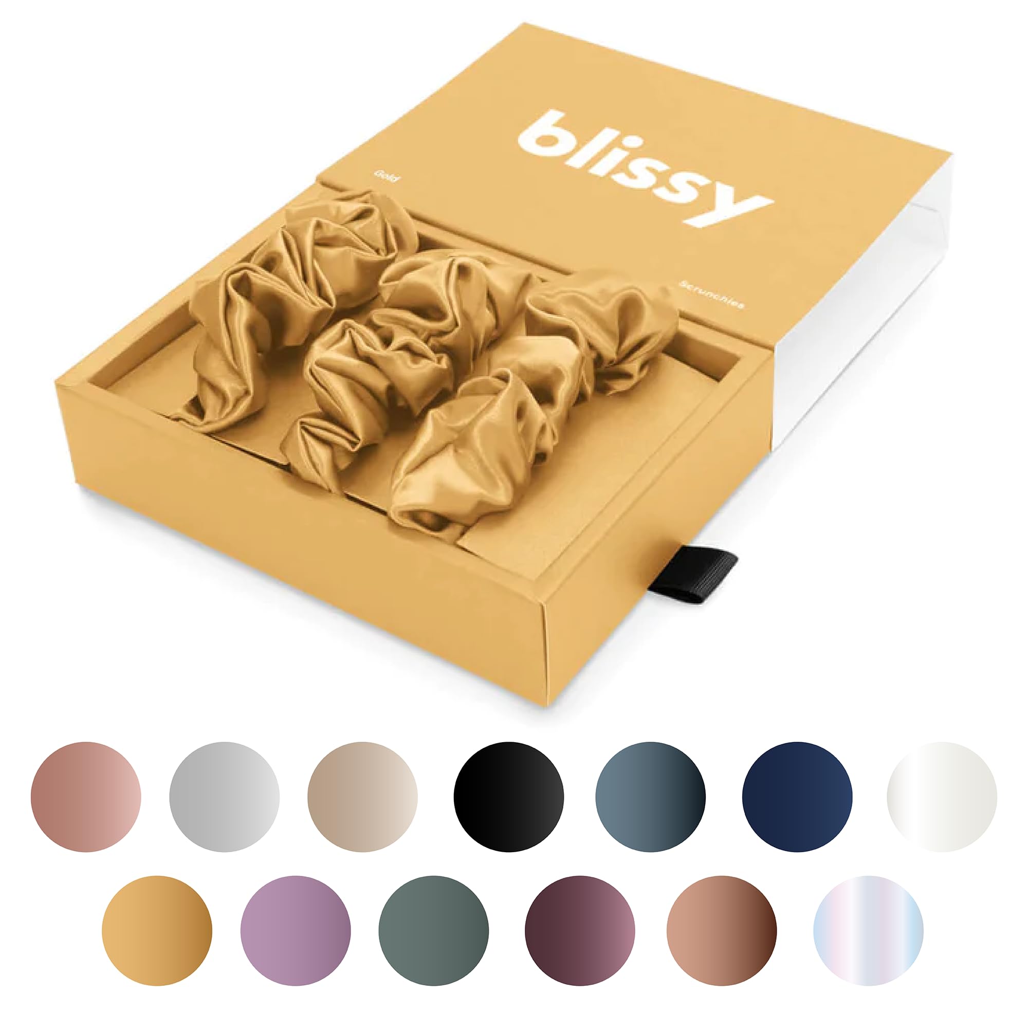 Blissy Silk Scrunchies (3 Pack) - 100% Pure Mulberry Silk - 22 Momme 6A High-Grade Fibers - Silk Scrunchie for Straight & Curly Hair - Preventing Breakage, Tangling, & Creasing (Black Skinny)