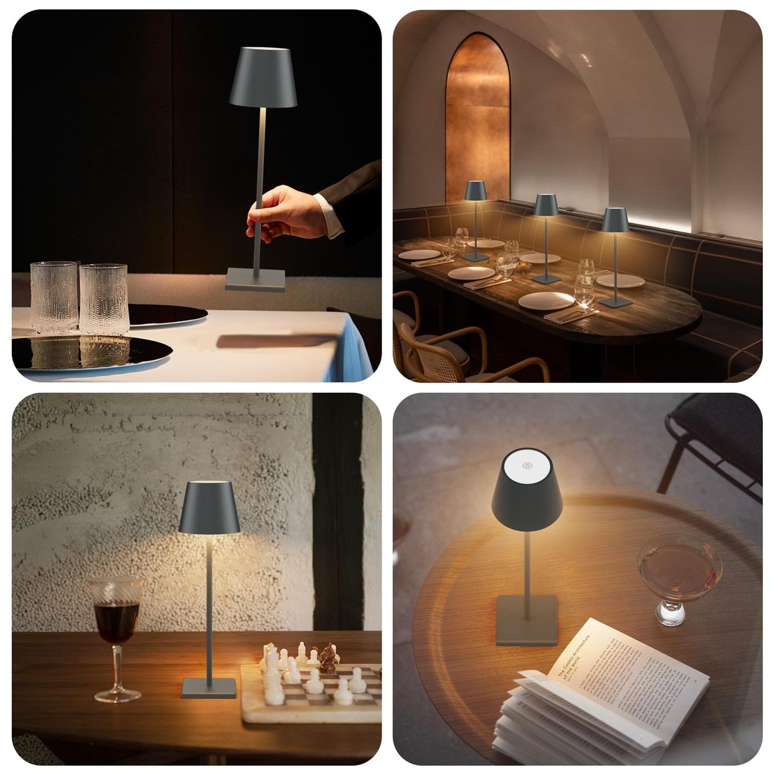 2-Pack LED Cordless Table Lamp, Rechargeable Battery Desk lamp 3W 5500mAh Battery Operated Stepless Dimming Modern Portable Table Light for Restaurant/Bedroom/Outdoor IP54 Waterproof (Off White)