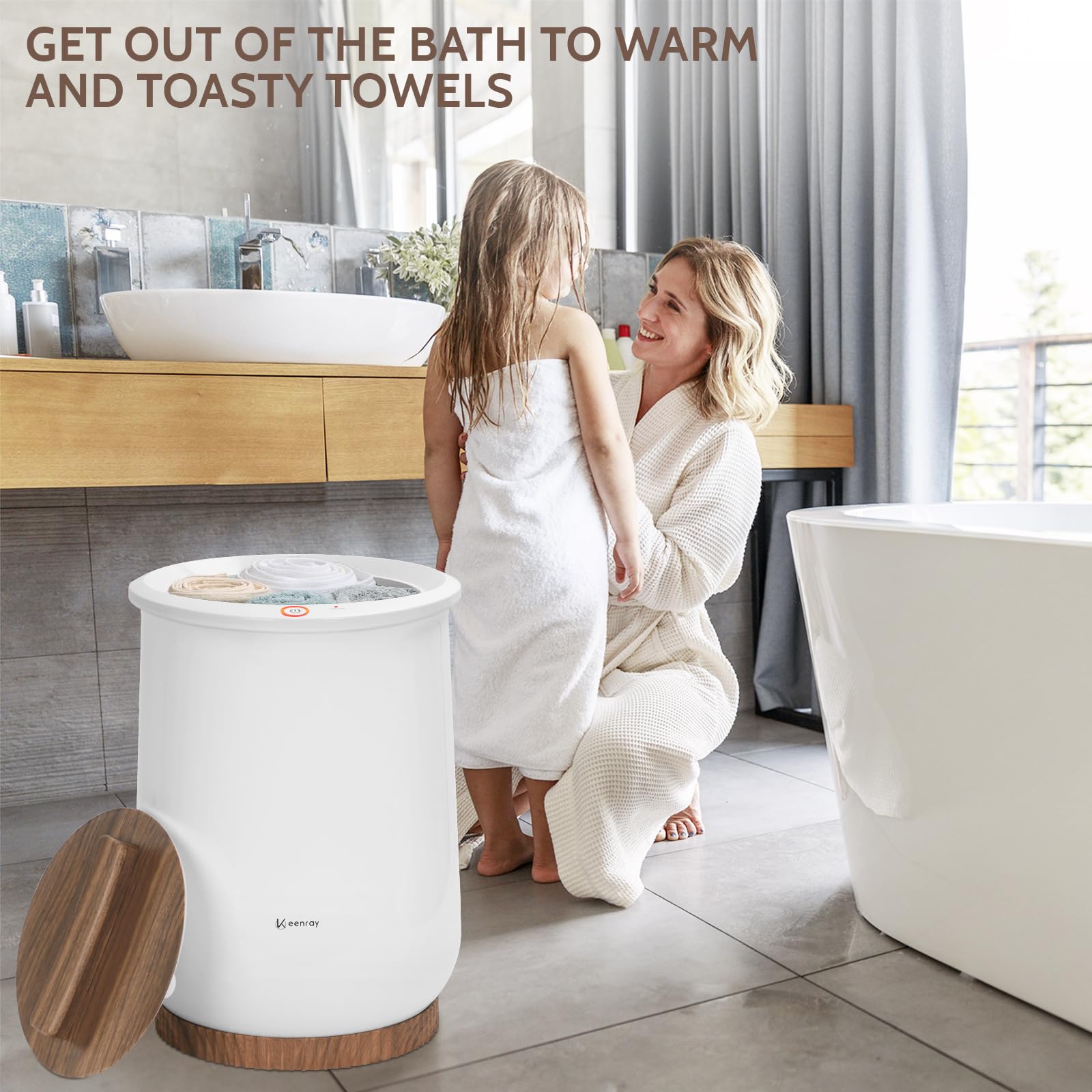 Keenray Towel Warmer, Luxury Towel Warmer Bucket, Large Towel Warmer for Bathroom, Auto Shut Off, Fits Up to Two 40"X70" Oversized Towels, Bathrobes, Blankets, PJ&