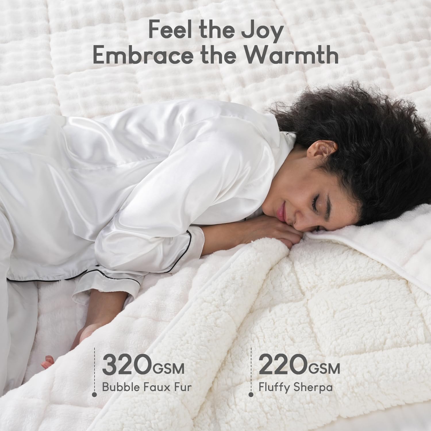 Cottonblue Weighted Blanket 15lbs Bubble Faux Fur Plush Sherpa Weighted Blankets for Adults, Fits Queen Size Bed, Cute Fuzzy Warm Heavy Blanket for Calm and Better Sleep, 60"x80", Cream White