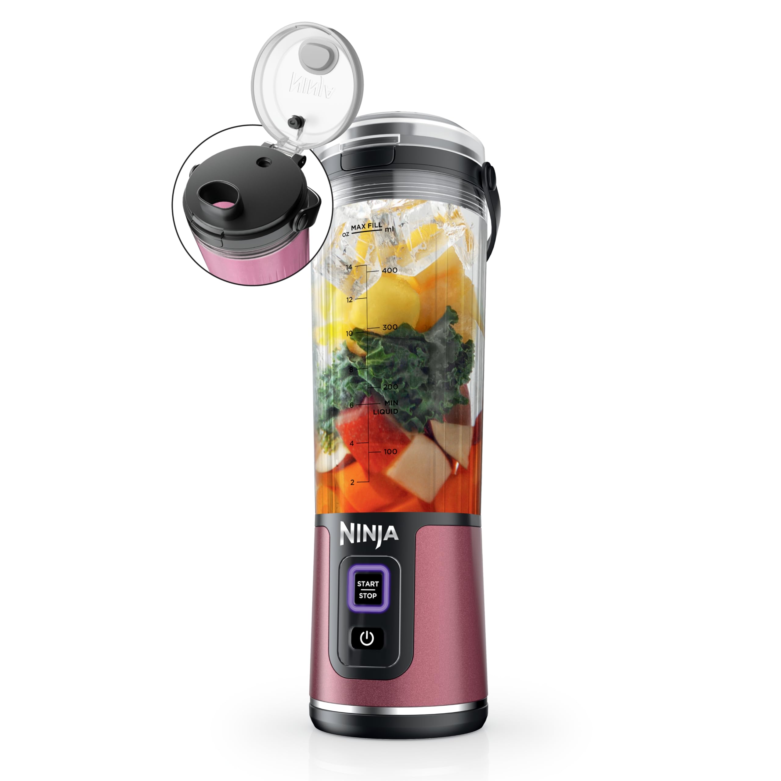Ninja Blast Portable Blender, Cordless, 18oz. Vessel, Personal Blender For-Shakes and Smoothies, BPA Free, Leakproof-Lid and Sip Spout, USB-C Rechargeable, Dishwasher Safe Parts, Tinted Pink, BC151PK