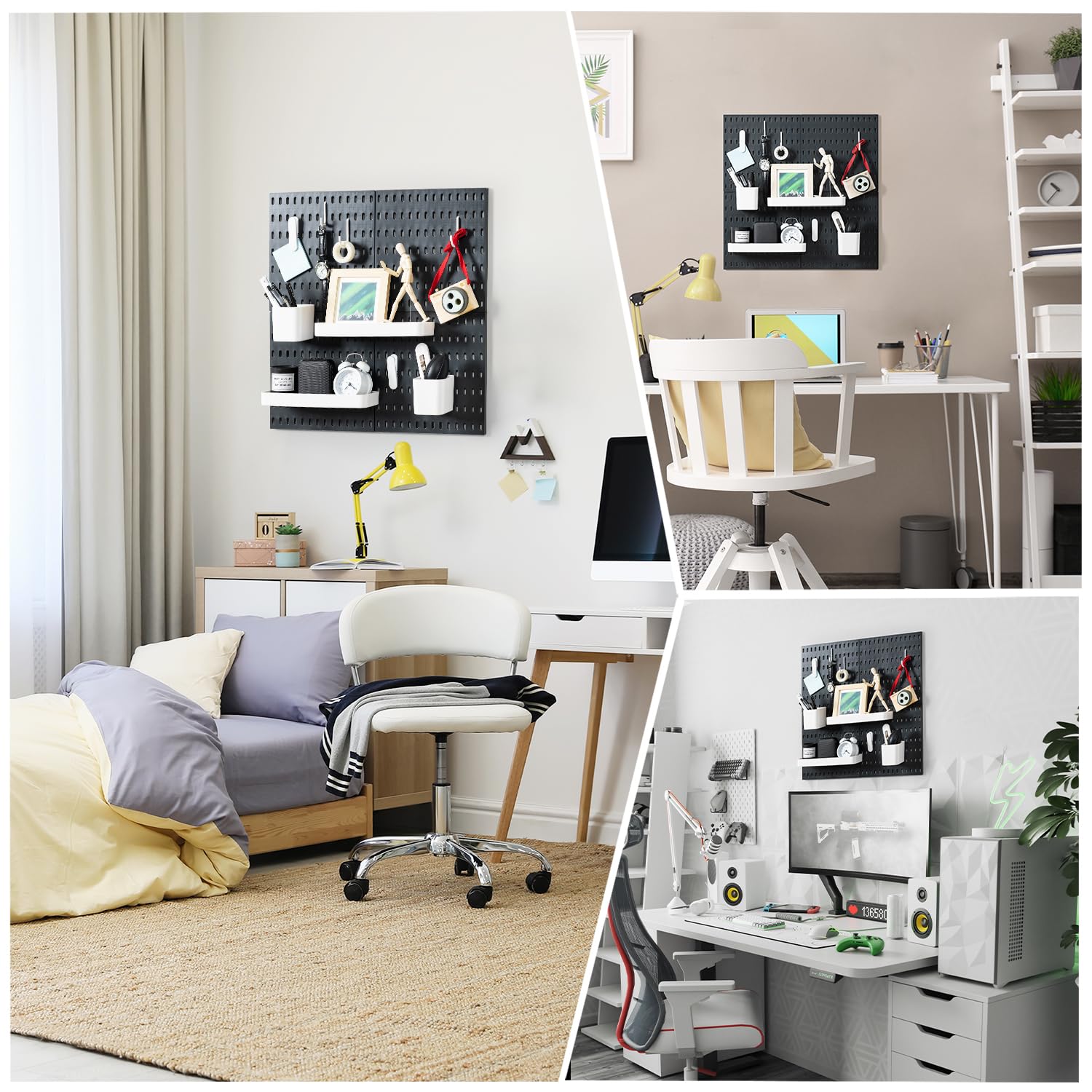 VUSIGN Pegboard Combination Wall Organizer Kit, 4 Pieces Pegboards and 17 Accessories Modular Hanging, Wall Mount Display Peg Board Panel Kits for Bedroom, Home, Office, Bathroom, 22" x 22", Pink