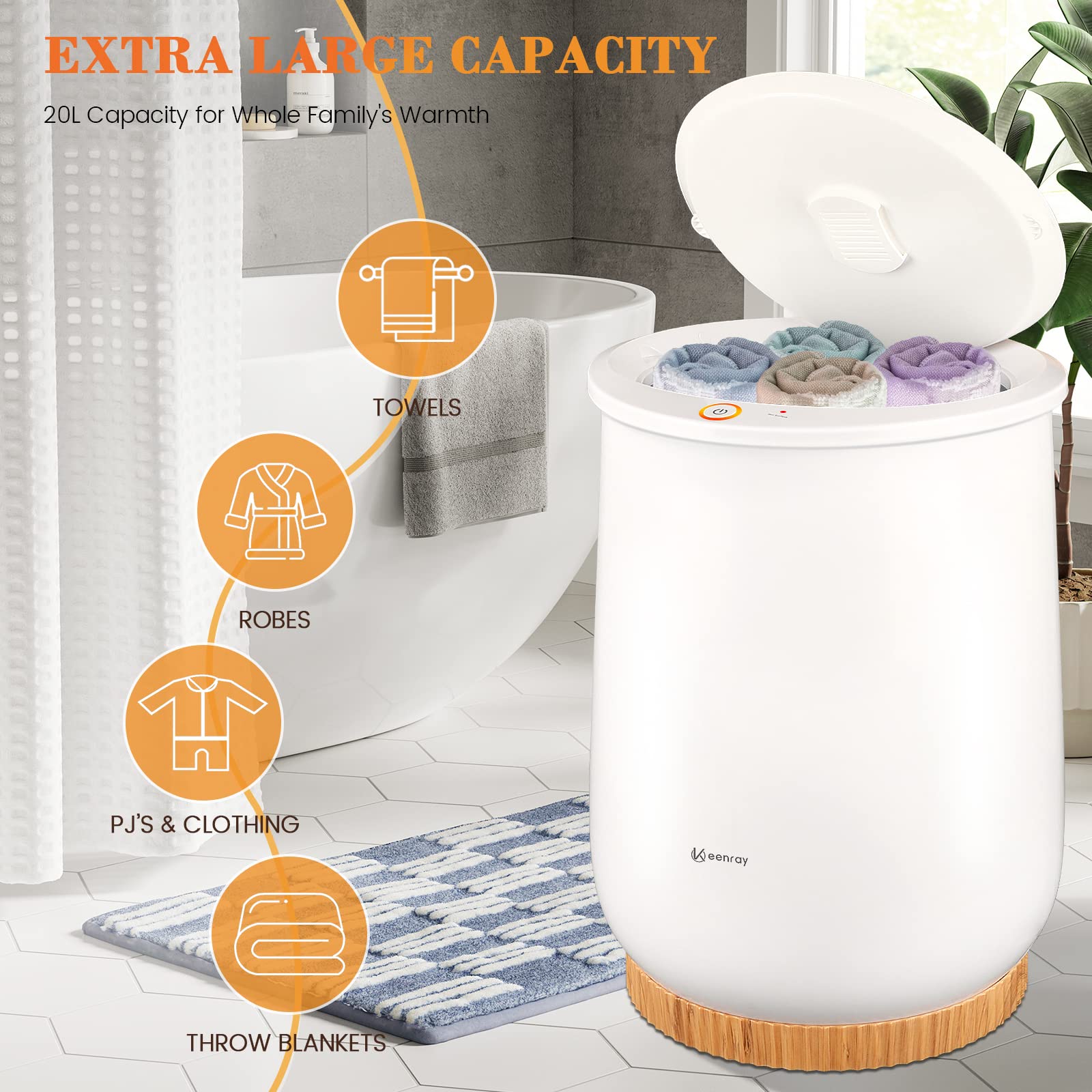 Keenray Towel Warmer, Luxury Towel Warmer Bucket, Large Towel Warmer for Bathroom, Auto Shut Off, Fits Up to Two 40"X70" Oversized Towels, Bathrobes, Blankets, PJ&