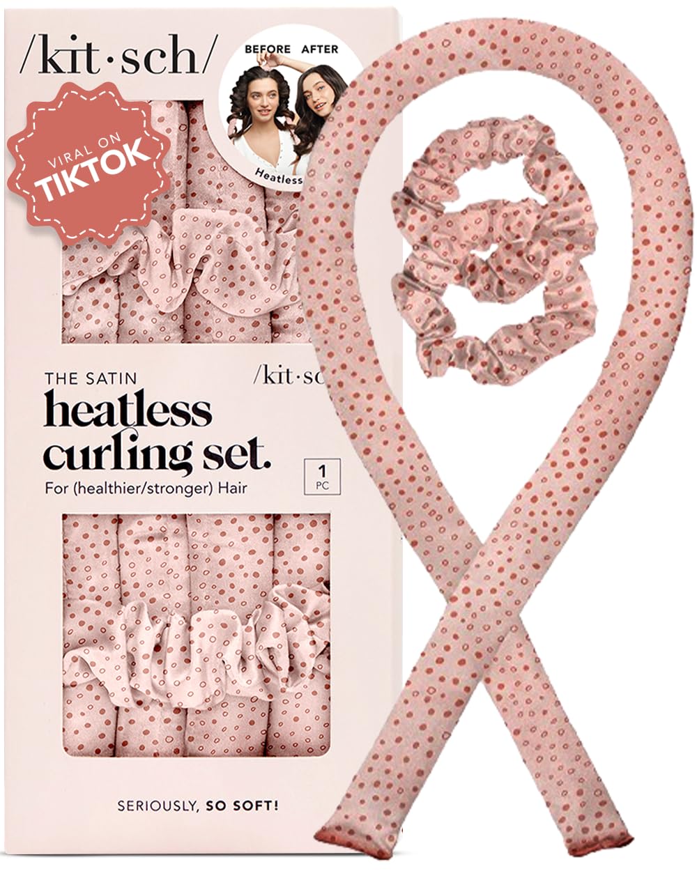 Kitsch Satin Heatless Curling Set for No-Heat Soft Curls | Overnight Hair Curlers & Curling Rod Headband, Frizz-Free Styling | Gentle Rollers for All Hair Types - 1 Pack (Charcoal)