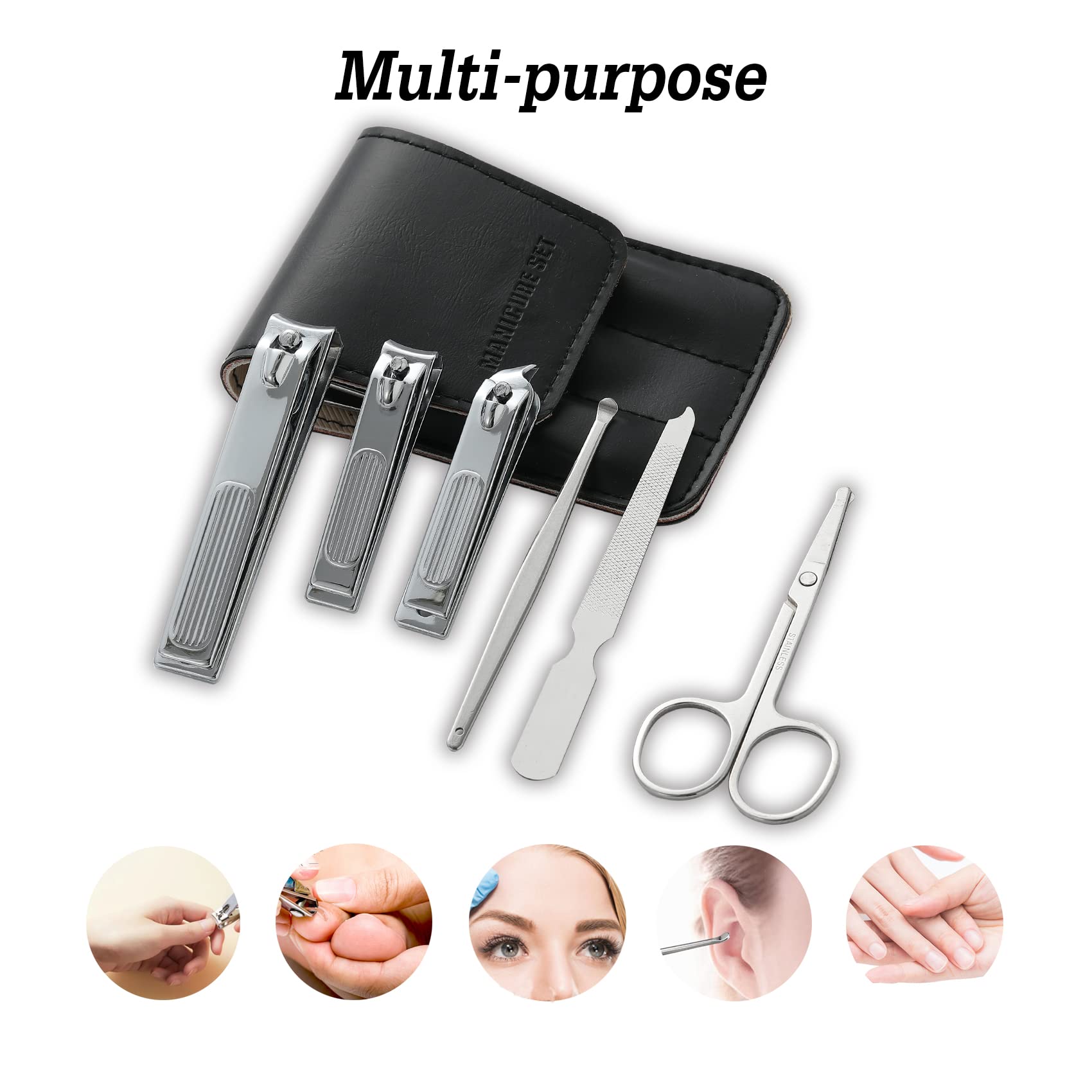 Nail Clipper Set, 6 Pcs Toenail Clippers, Stainless Steel Fingernail Clipper, and PU Leather Manicure Set, Gift Ideas (Beige)