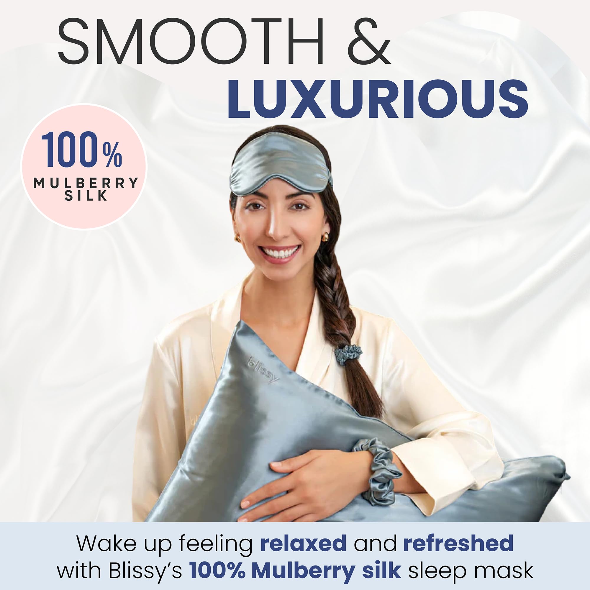 Blissy Silk Sleep Mask - Silk Eye Sleeping Mask for Women & Men for Total Blackout - Silk Eye Mask - 100% Pure Mulberry Silk, 22 Momme 6a Fibers - Blindfold Silk Sleep Mask Side Sleeper Eye Cover