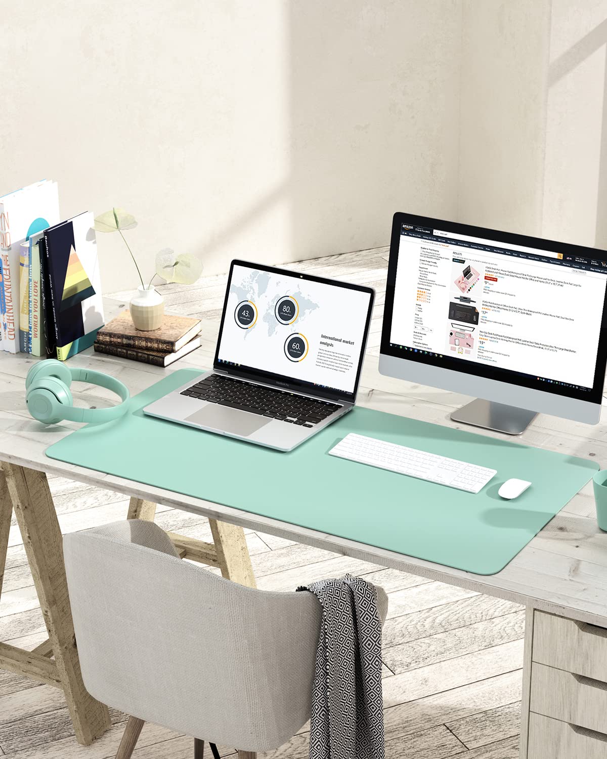Non-Slip Desk Pad,Mouse Pad,Waterproof PVC Leather Desk Table Protector,Ultra Thin Large Desk Blotter, Easy Clean Laptop Desk Writing Mat for Office Work/Home/Decor(Pink, 23.6" x 13.7")