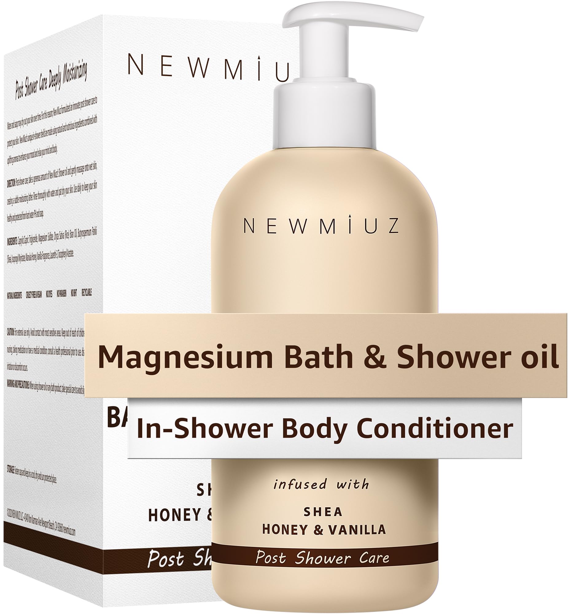 Magnesium Shower Oil Body Wash - Natural Post Shower Care for Dry Skin in Shower Cleansing & Softening Moisturizing Body Legs Non Greasy Shea Honey Vanilla Spa Self Care Spa Gift
