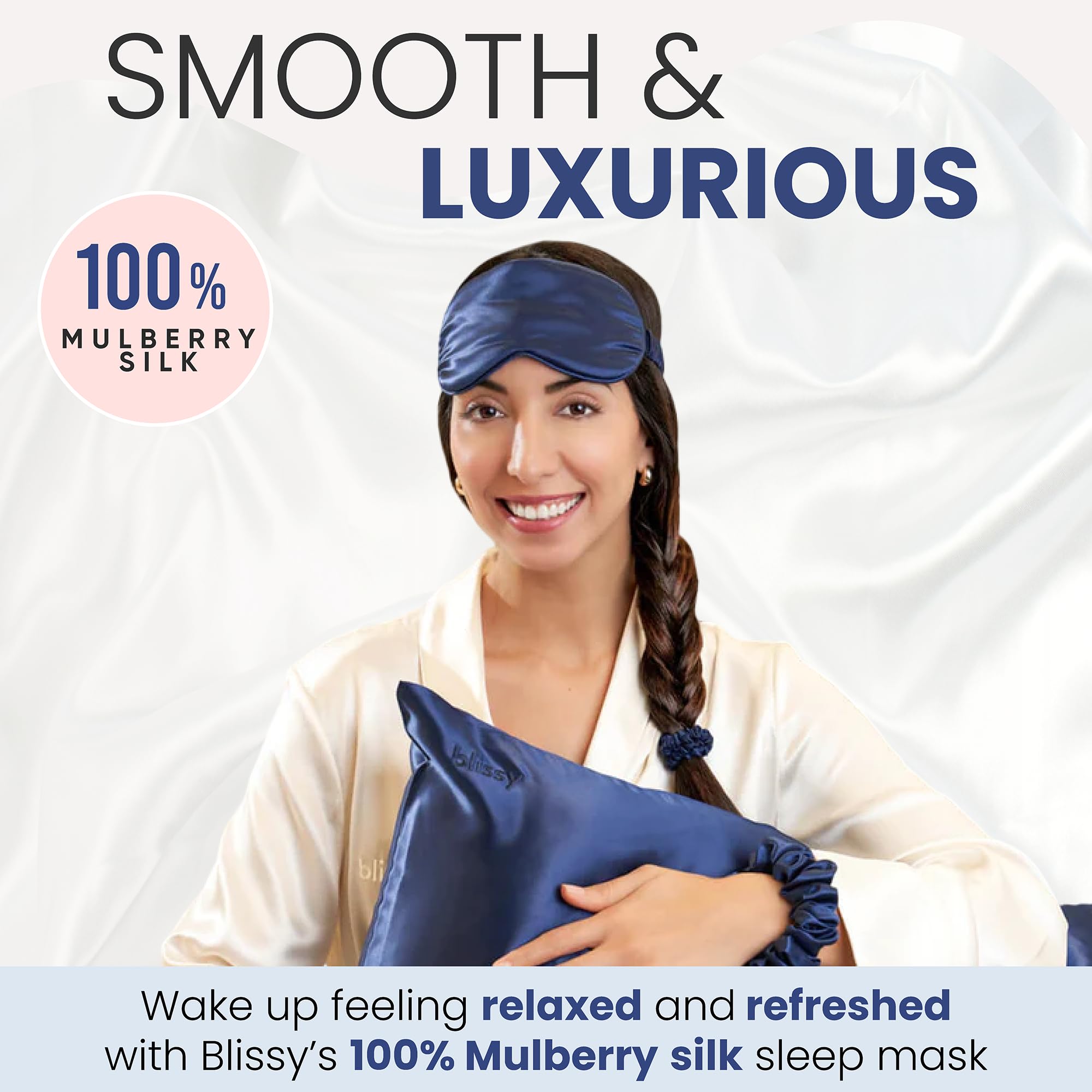 Blissy Silk Sleep Mask - Silk Eye Sleeping Mask for Women & Men for Total Blackout - Silk Eye Mask - 100% Pure Mulberry Silk, 22 Momme 6a Fibers - Blindfold Silk Sleep Mask Side Sleeper Eye Cover