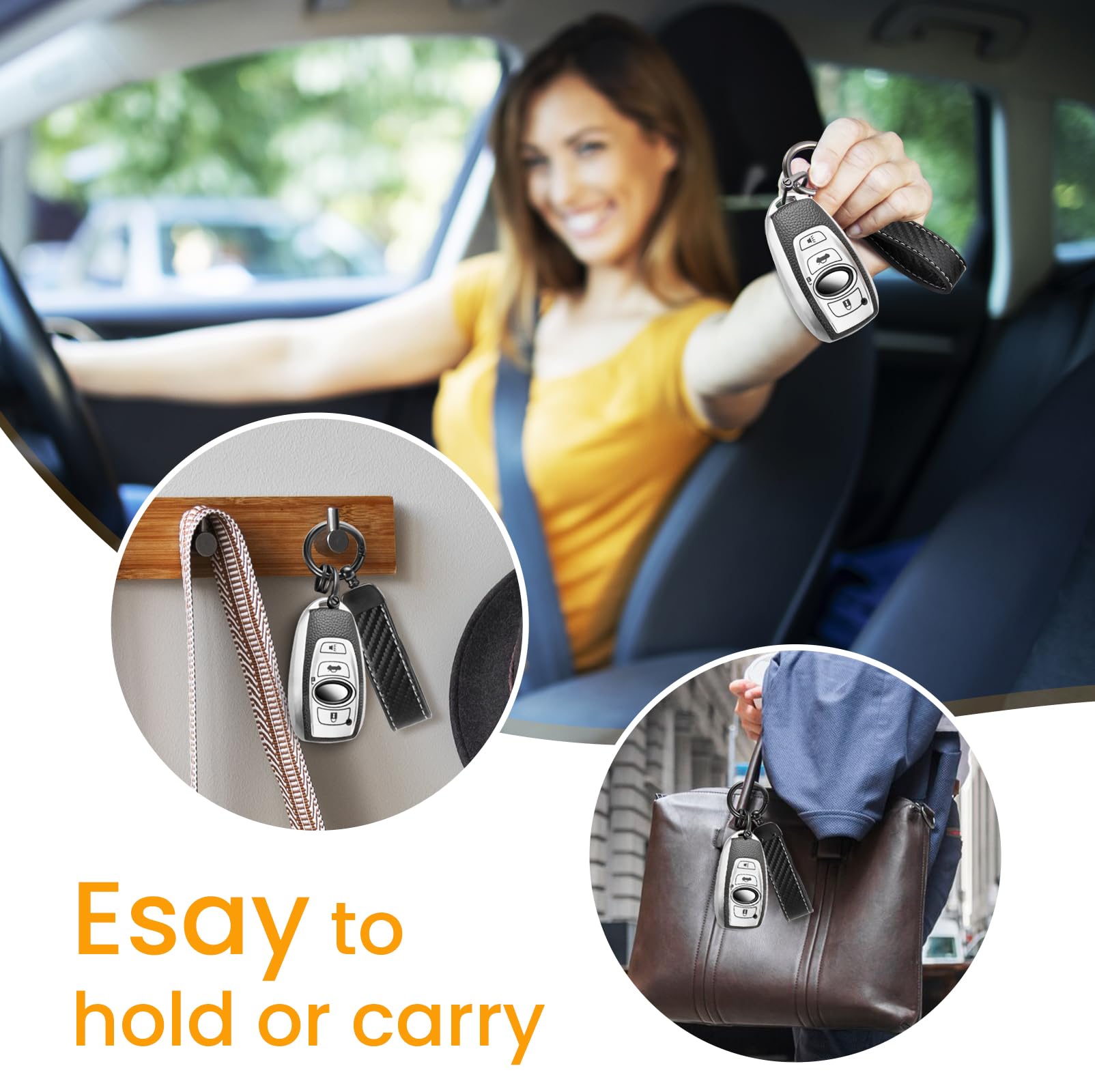 Cadillac Key Fob Cover with Metal Braided Rope Keychain, Upgraded Soft Key Case for 2015-2019 Escalade CTS SRX XT5 ATS STS CT6 (5 Button) (Gold Edge)