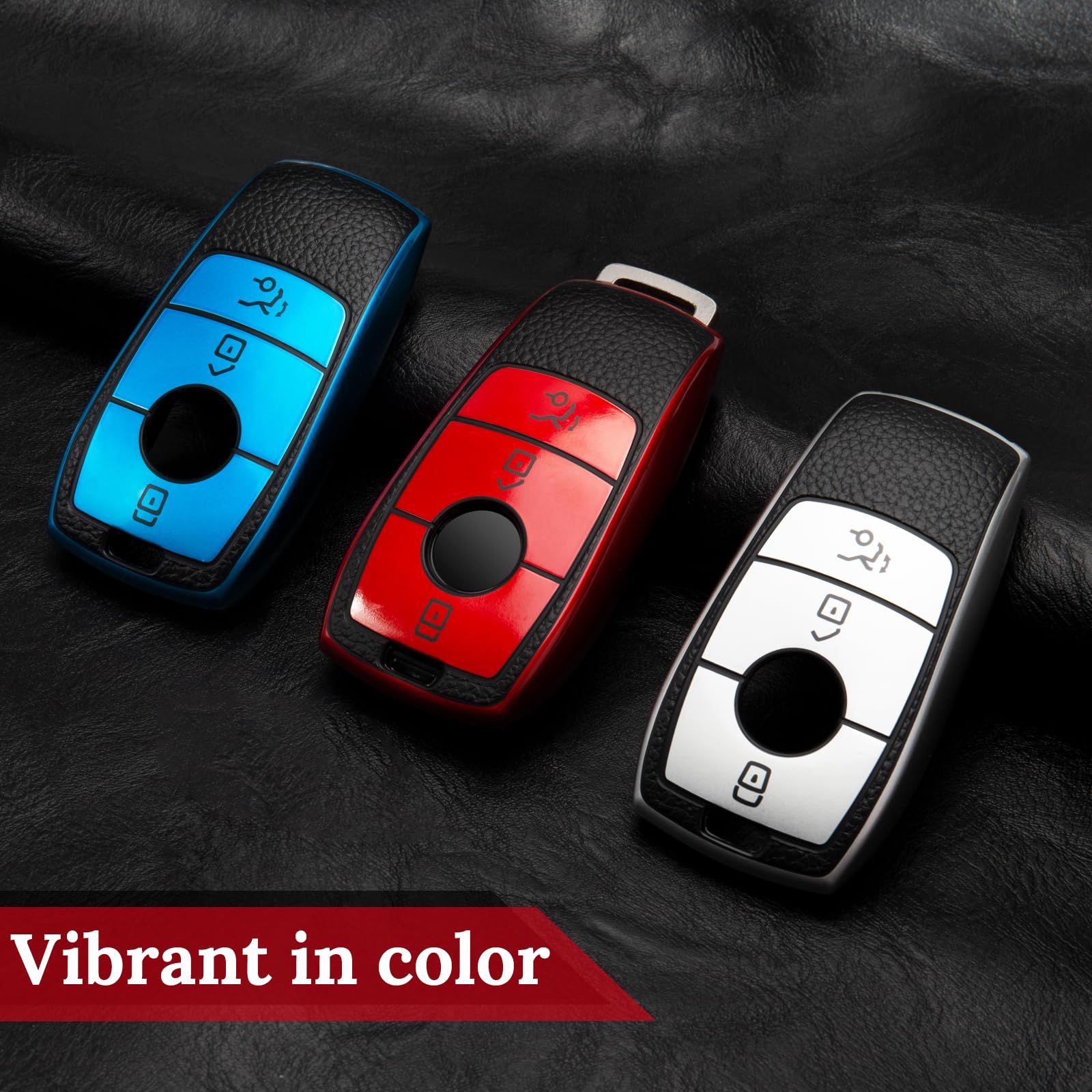 Cadillac Key Fob Cover with Metal Braided Rope Keychain, Upgraded Soft Key Case for 2015-2019 Escalade CTS SRX XT5 ATS STS CT6 (5 Button) (Gold Edge)