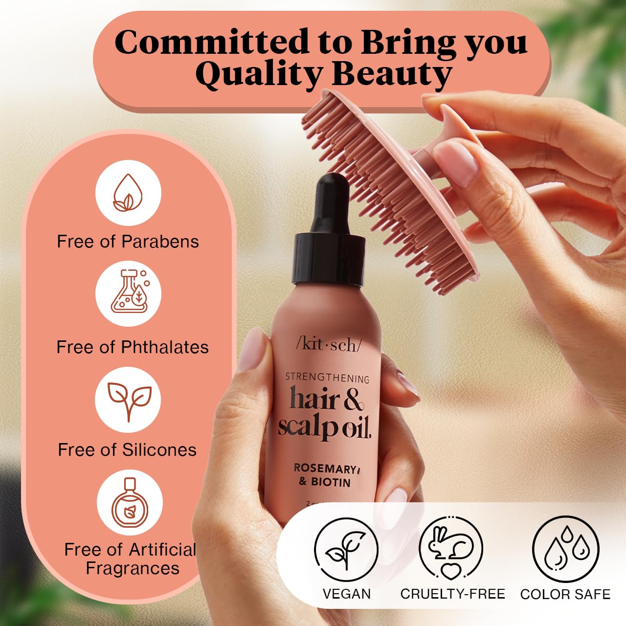 Kitsch Rosemary Oil for Hair Growth & Healthy Scalp, Pre Wash Scalp & Hair Oil Infused with Biotin, Hair Growth Serum & Hair Strengthening Treatment, Nourishing & Volumizing in Recycled Bottle, 60 mL