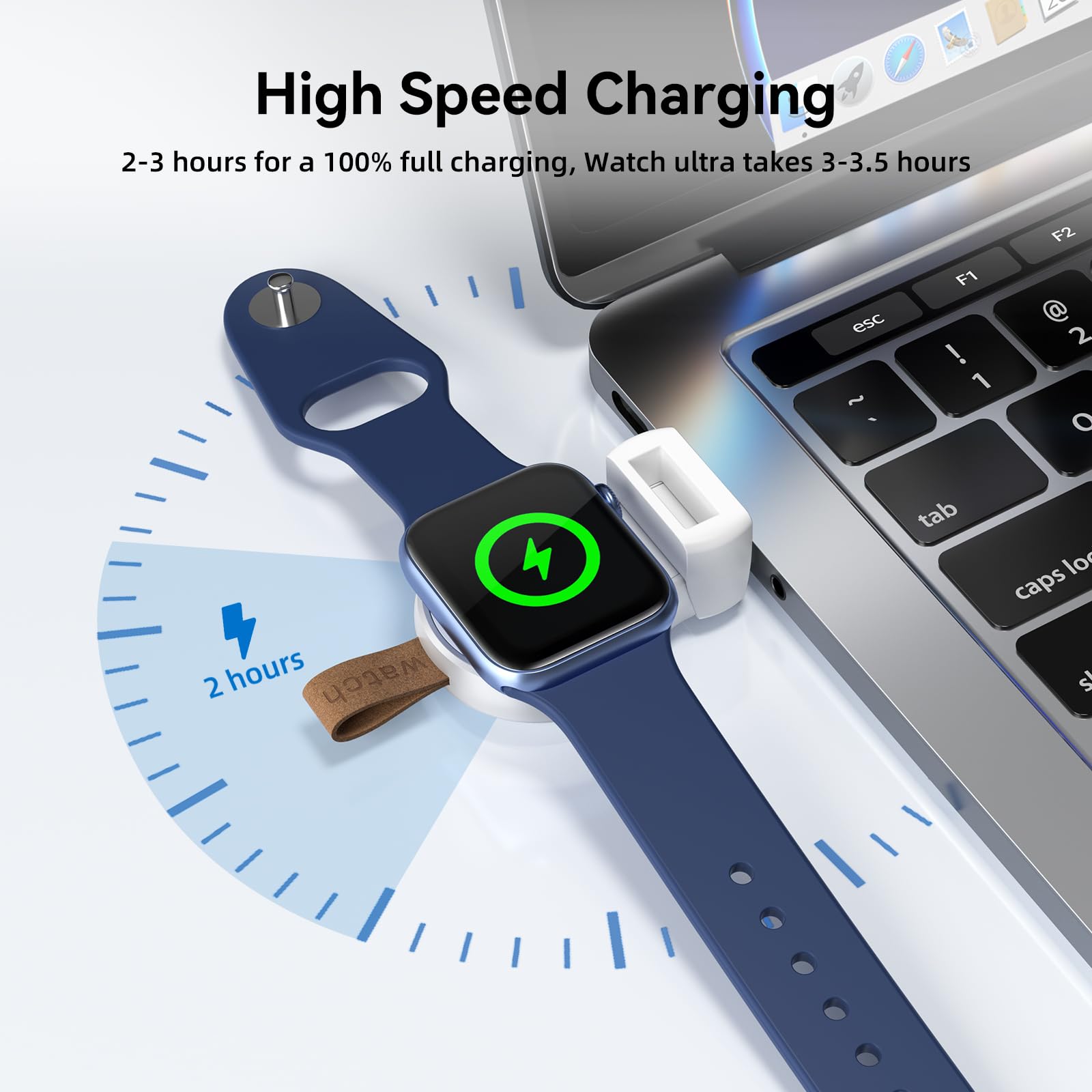 NEWDERY Charger for Apple Watch Portable iWatch USB Wireless Charger, Travel Cordless Charger with Light Weight Magnetic Quick Charge for Apple Watch Ultra 2 Series 9 8 7 6 5 4 3 2 1 SE, White