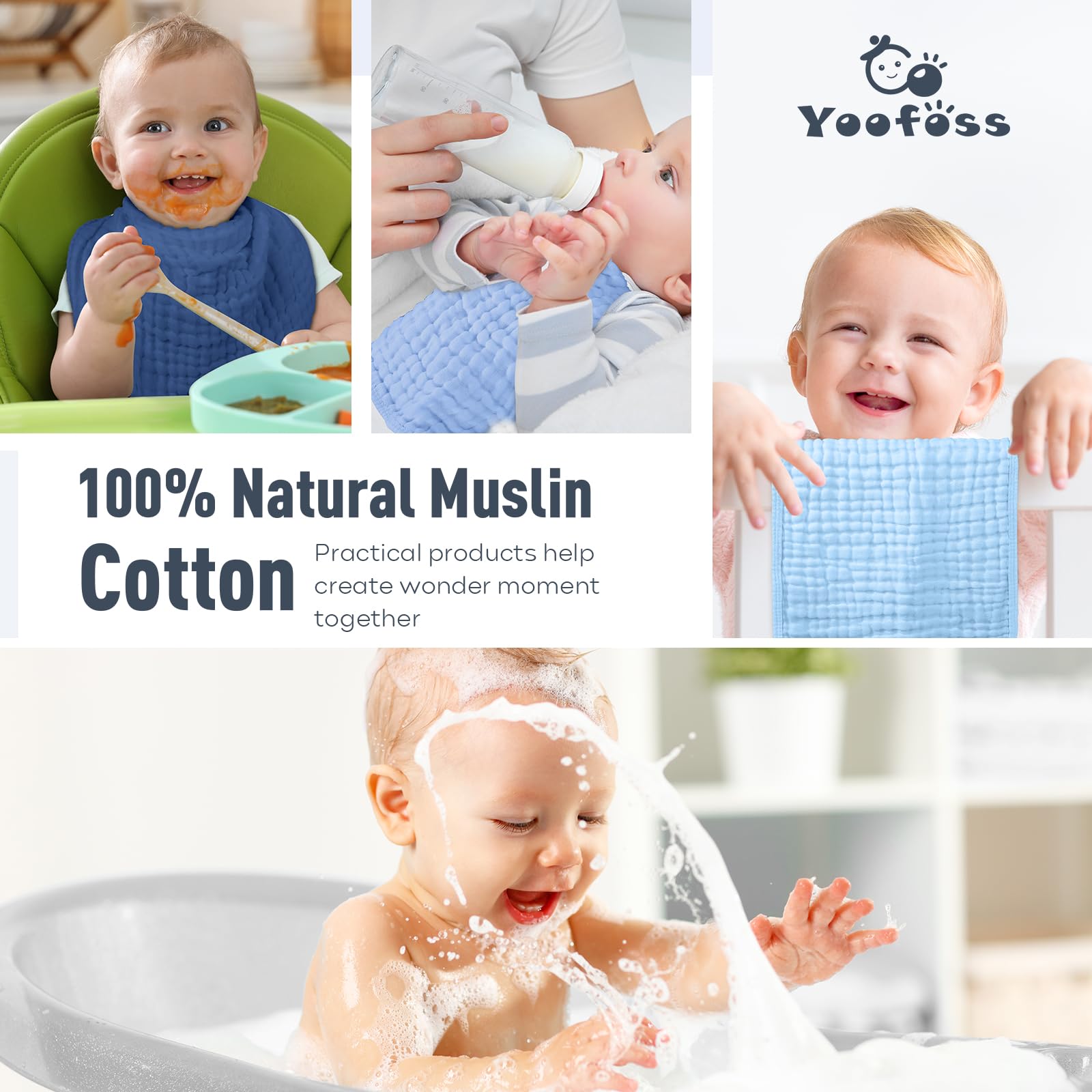 Yoofoss Muslin Burp Cloths for Baby 10 Pack 100% Cotton Baby Washcloths for Boys Girls Large 20&