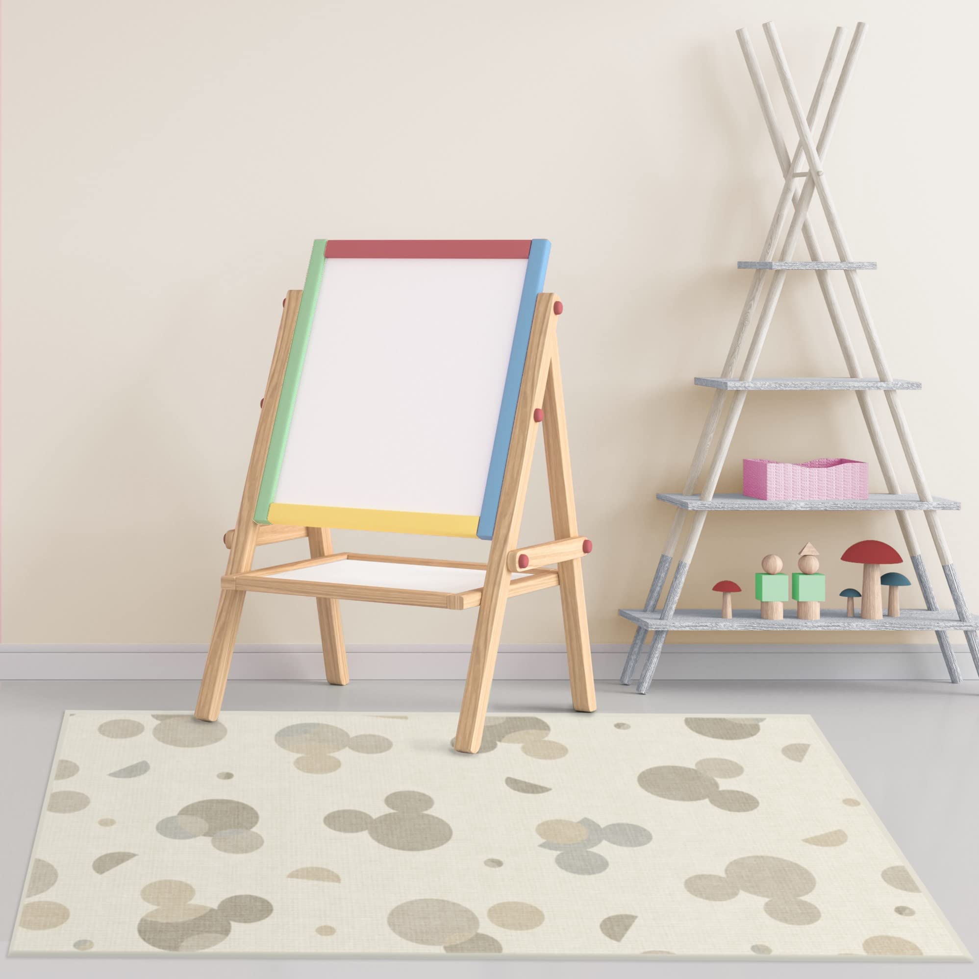 RUGGABLE Disney Classic Minnie Mouse Washable Rug - Perfect Area Rug for Nursery Playroom Kids Room - Pet & Child Friendly - Stain & Water Resistant - Trellis Pink 5&